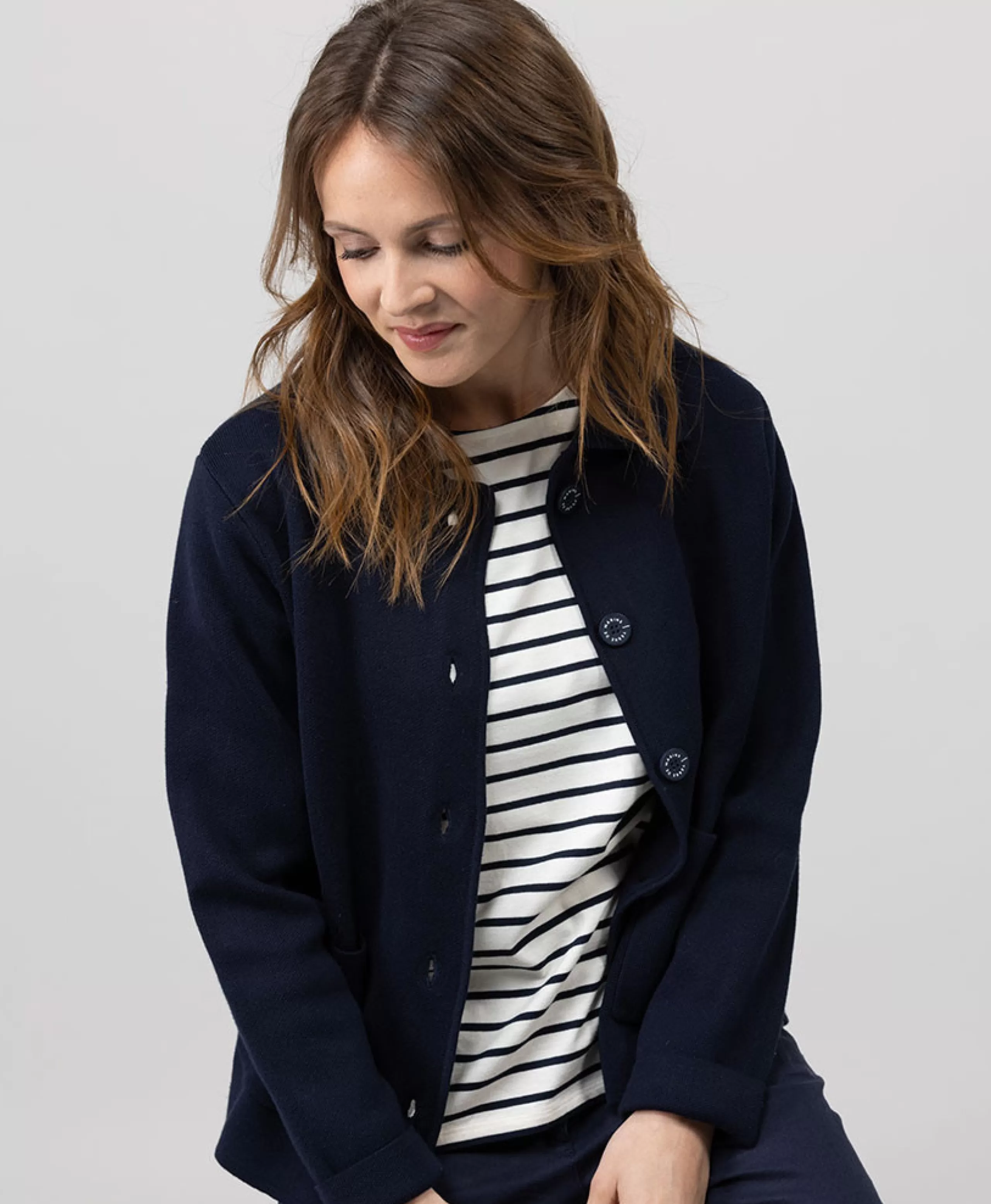 CARDIGAN TRICOT BLEU INDIGO IXODE*Terre de Marins Shop