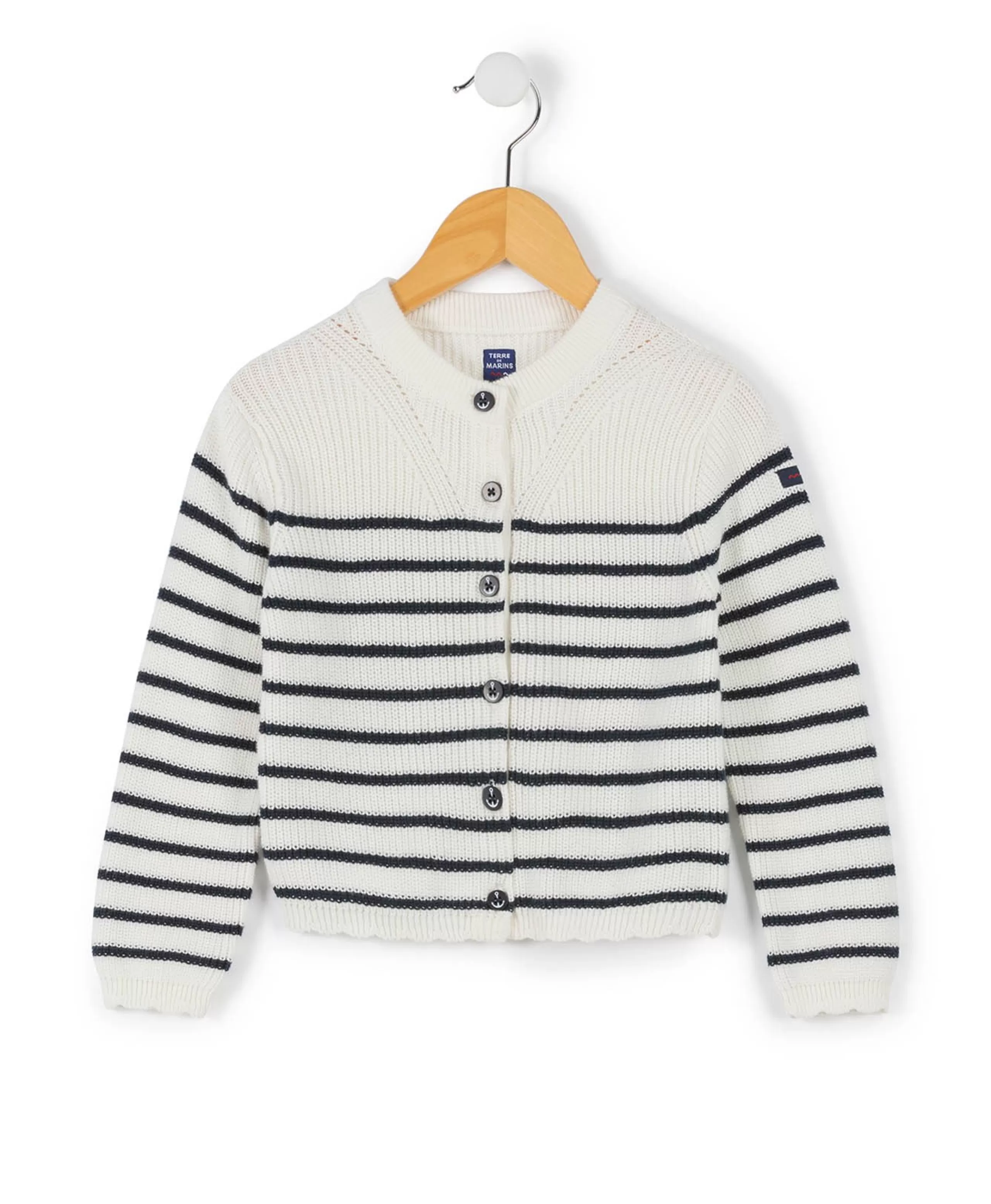 CARDIGAN TRICOT FOND NATUREL RAYE INDIGO ISEO*Terre de Marins Fashion