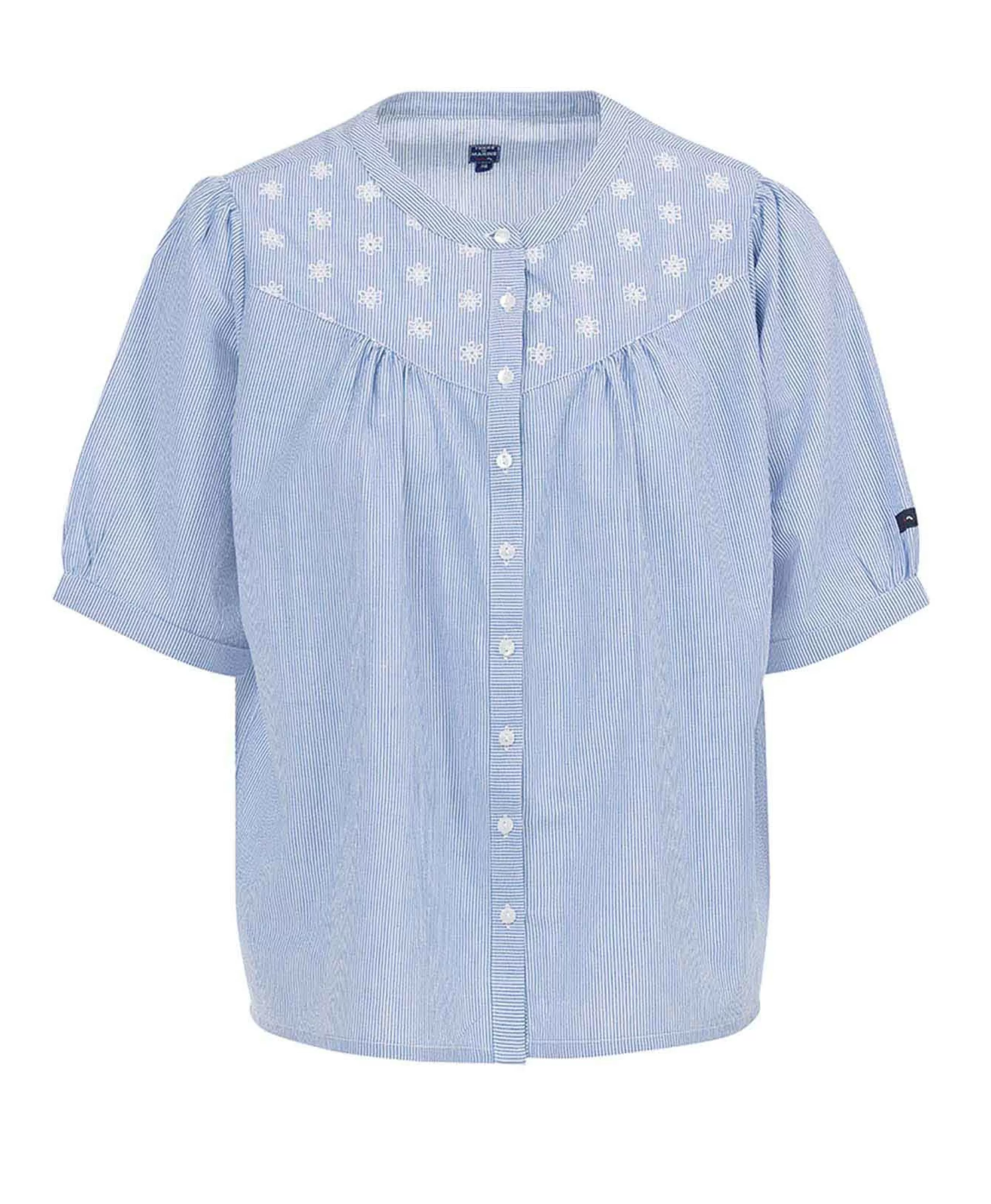 CHEMISE CHEMISIER MC RAYE BLANC / BLEU ESMI*Terre de Marins Clearance