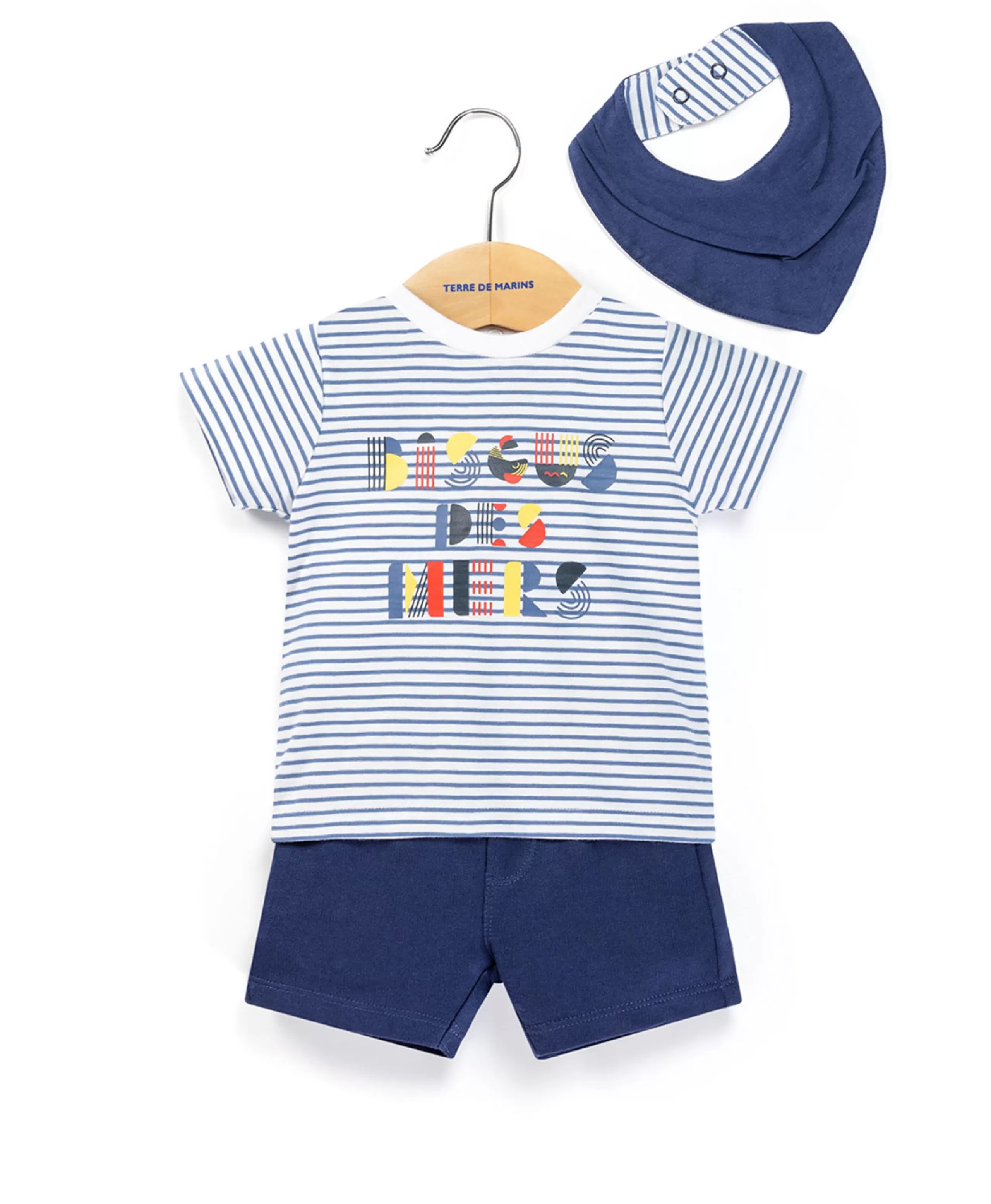 ENS SHORT + HAUT FOND BLANC RAYE BLEU RIKI*Terre de Marins Cheap