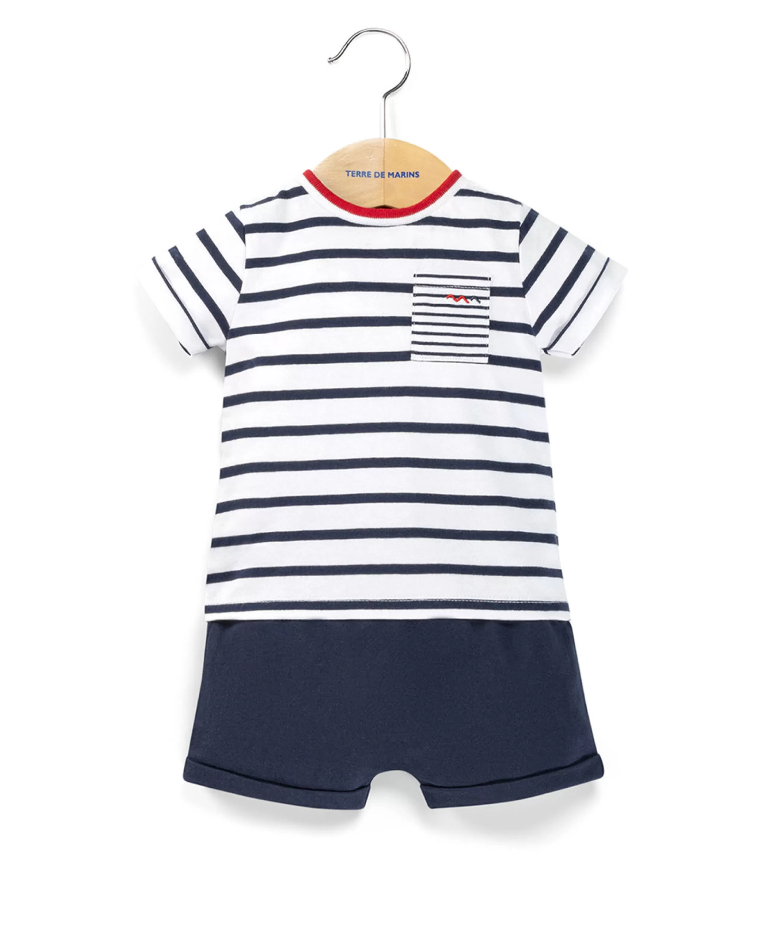 ENS SHORT + HAUT FOND BLANC RAYE INDIGO SHAPI*Terre de Marins Online