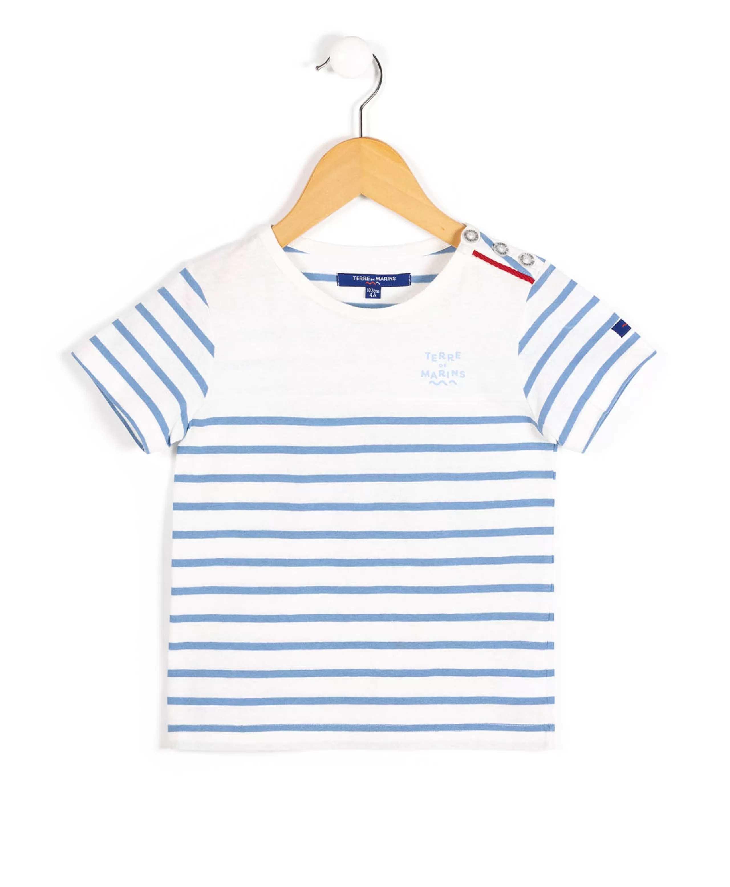 MARINIERE MC FOND NATUREL RAYE BLEU CIEL AQOI*Terre de Marins Fashion