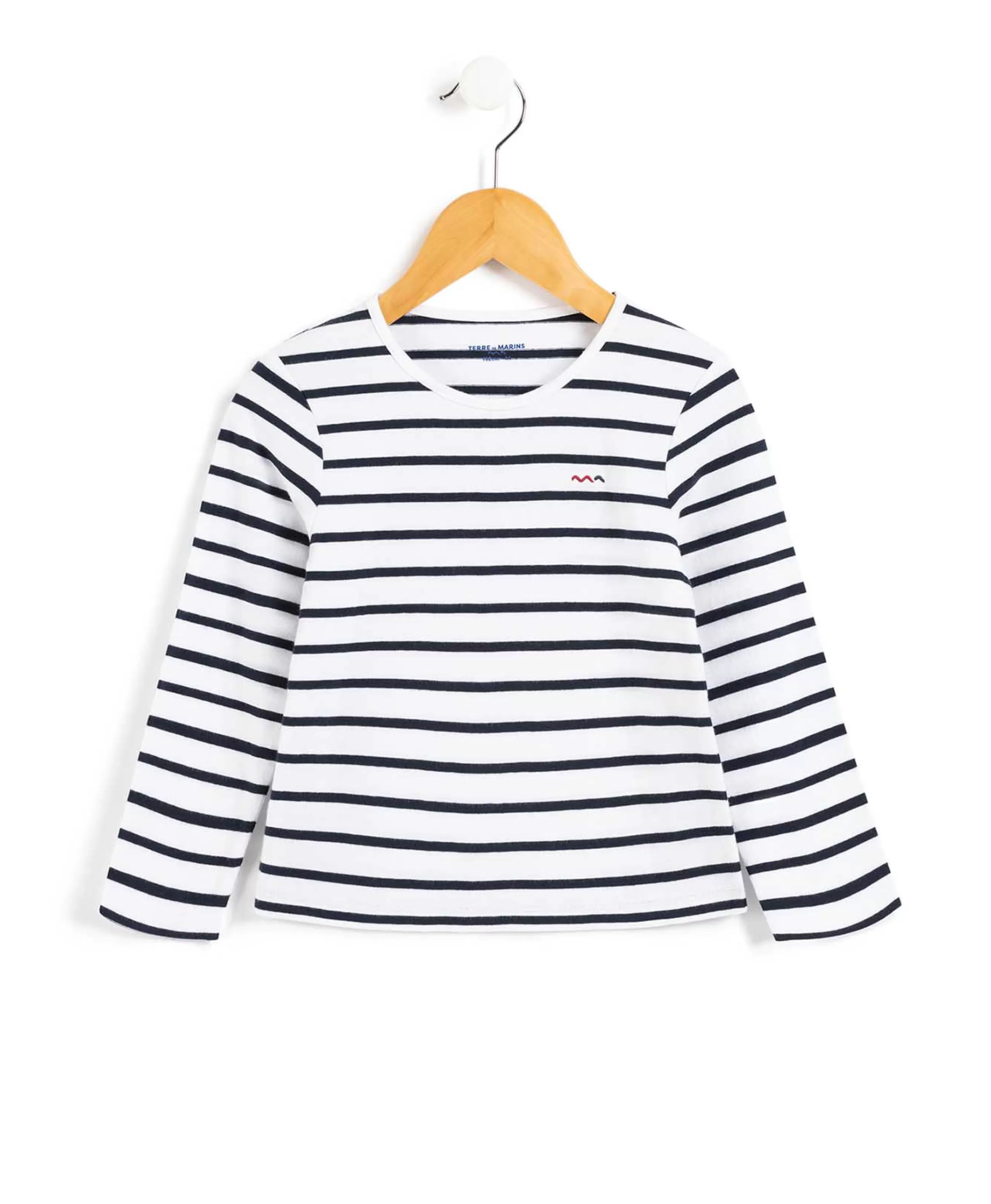 MARINIERE ML FOND BLANC RAYE INDIGO ECOFIL*Terre de Marins Clearance
