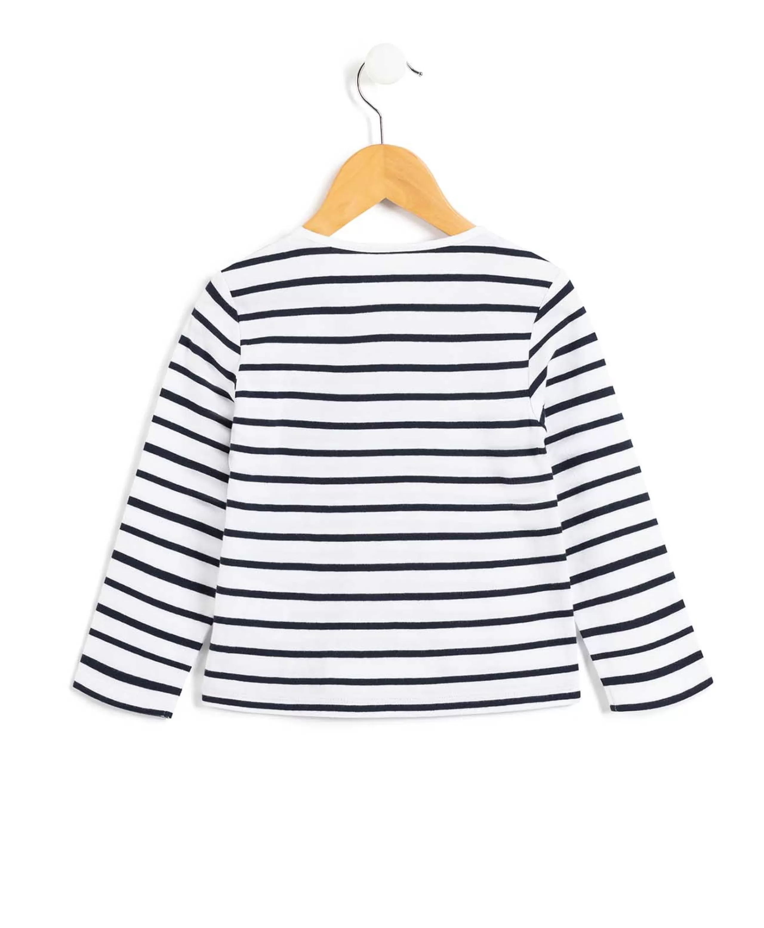 MARINIERE ML FOND BLANC RAYE INDIGO ECOFIL*Terre de Marins Clearance