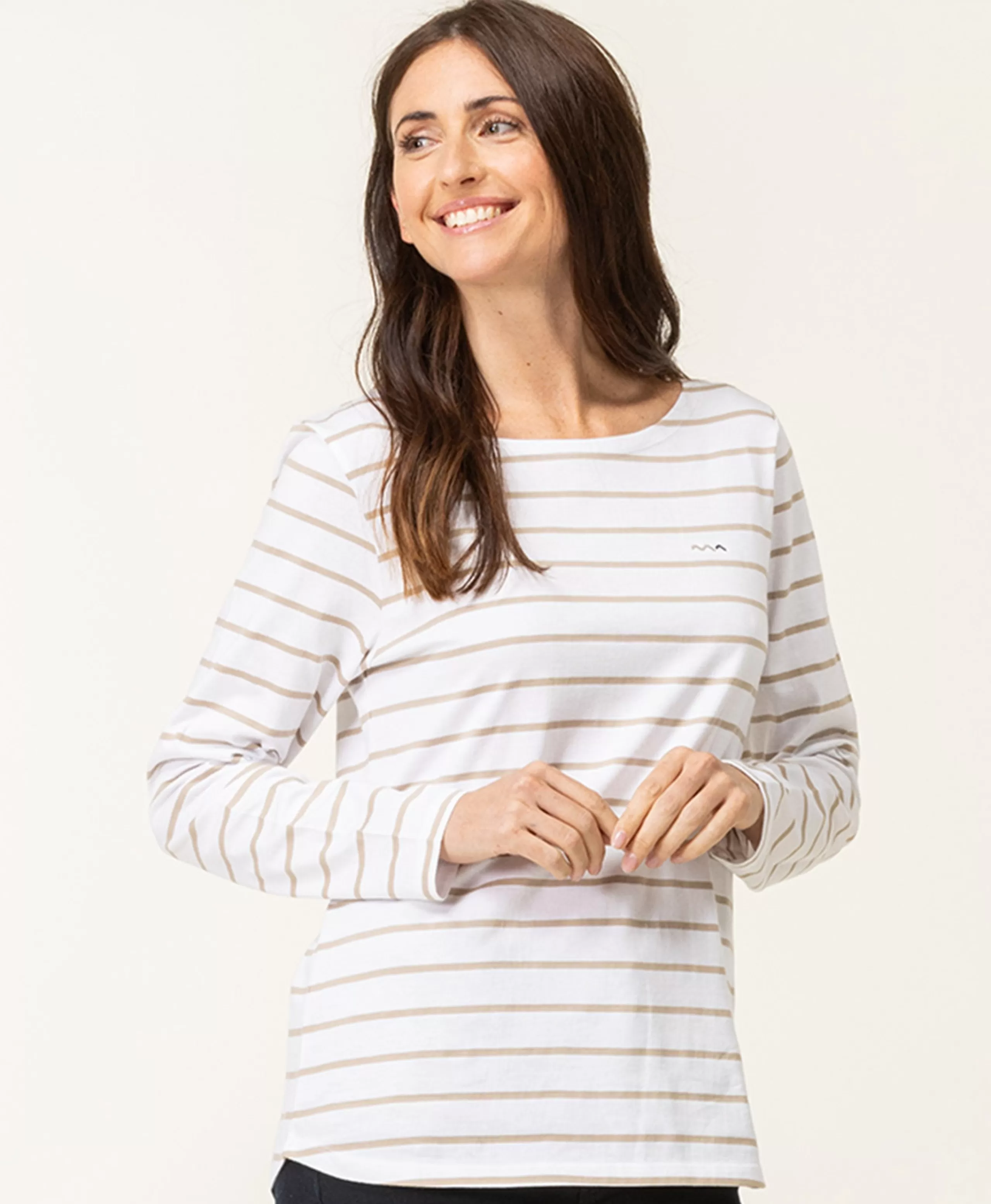 MARINIERE ML FOND BLANC RAYE SABLE PACAGE*Terre de Marins Store