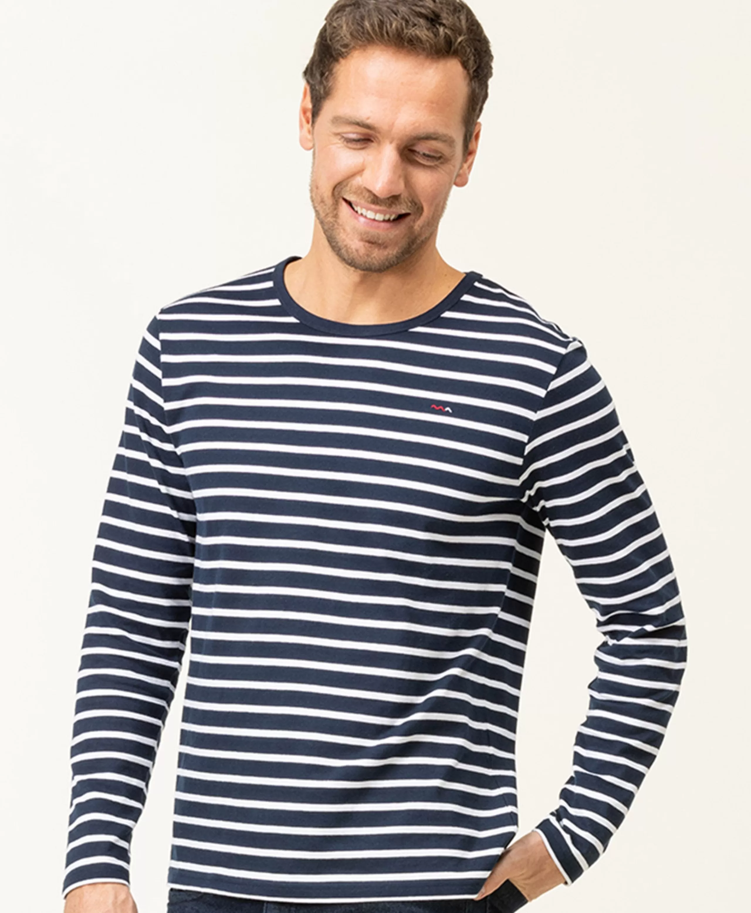 MARINIERE ML FOND INDIGO RAYE BLANC ECOHOL*Terre de Marins New