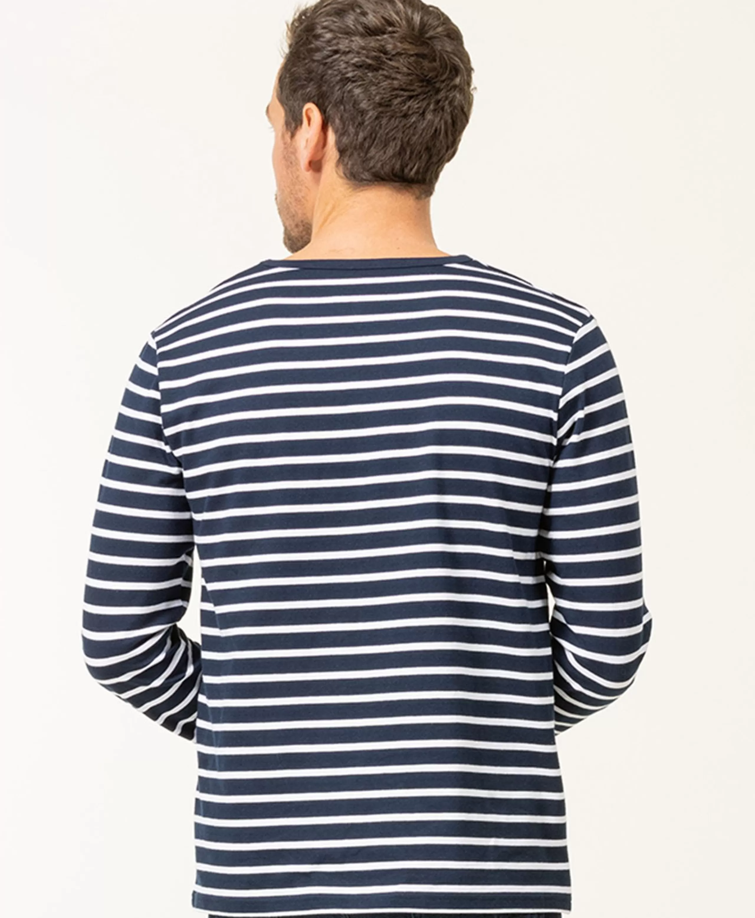 MARINIERE ML FOND INDIGO RAYE BLANC ECOHOL*Terre de Marins New