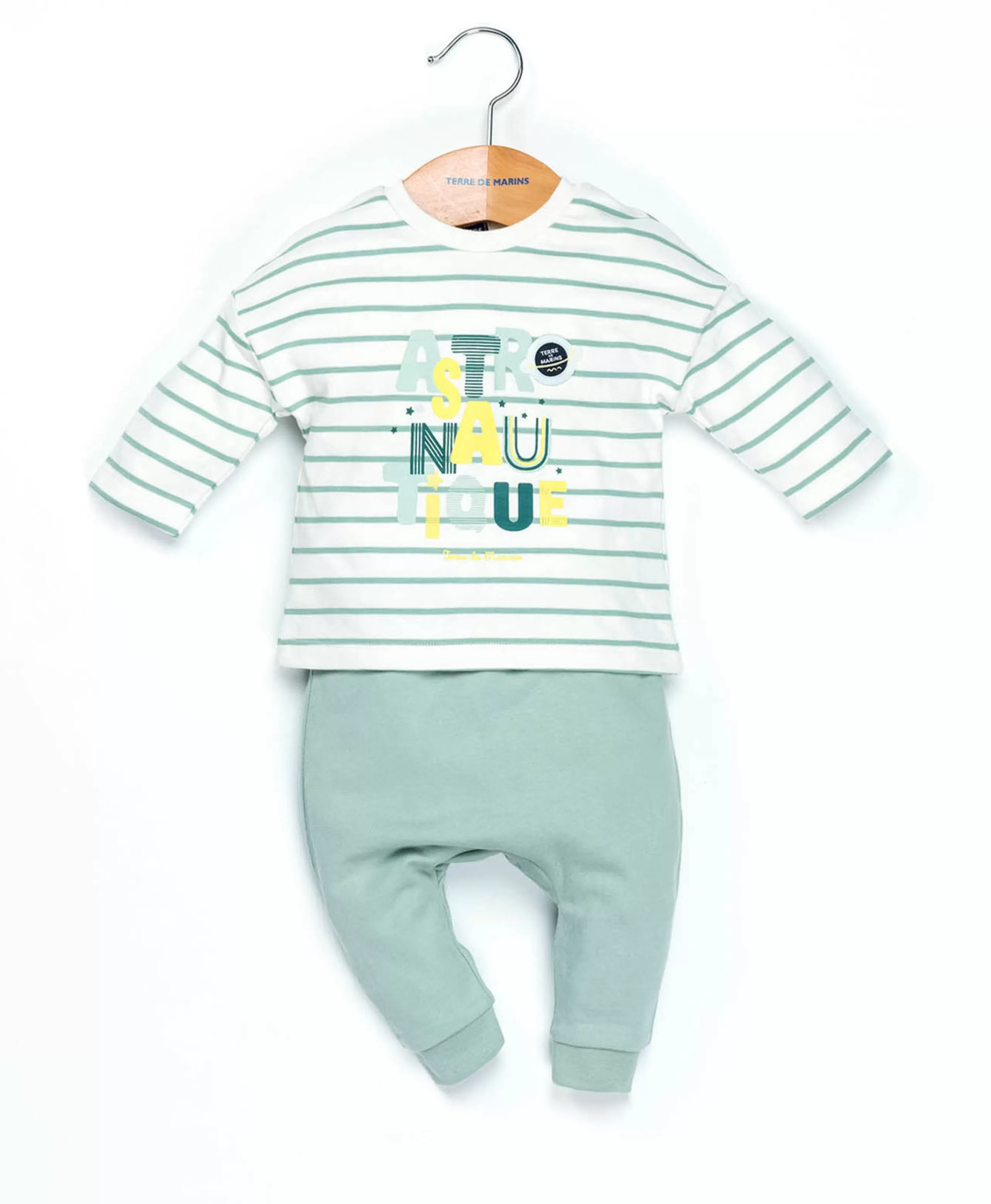 PANTALON + HAUT FOND NATUREL RAYE VERT D EAU LENZ*Terre de Marins Sale