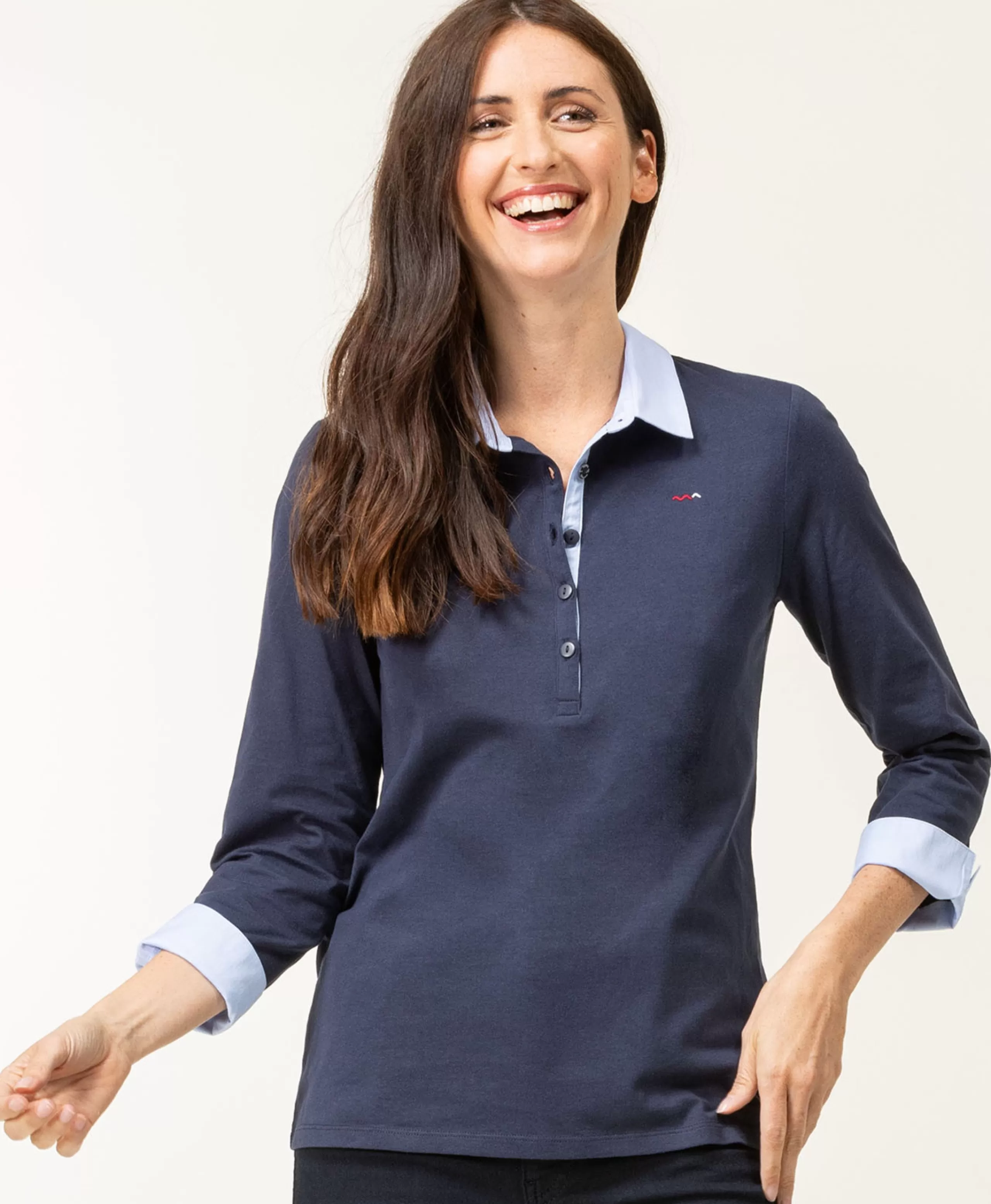 POLO M3/4 BLEU INDIGO OBOLE*Terre de Marins Fashion