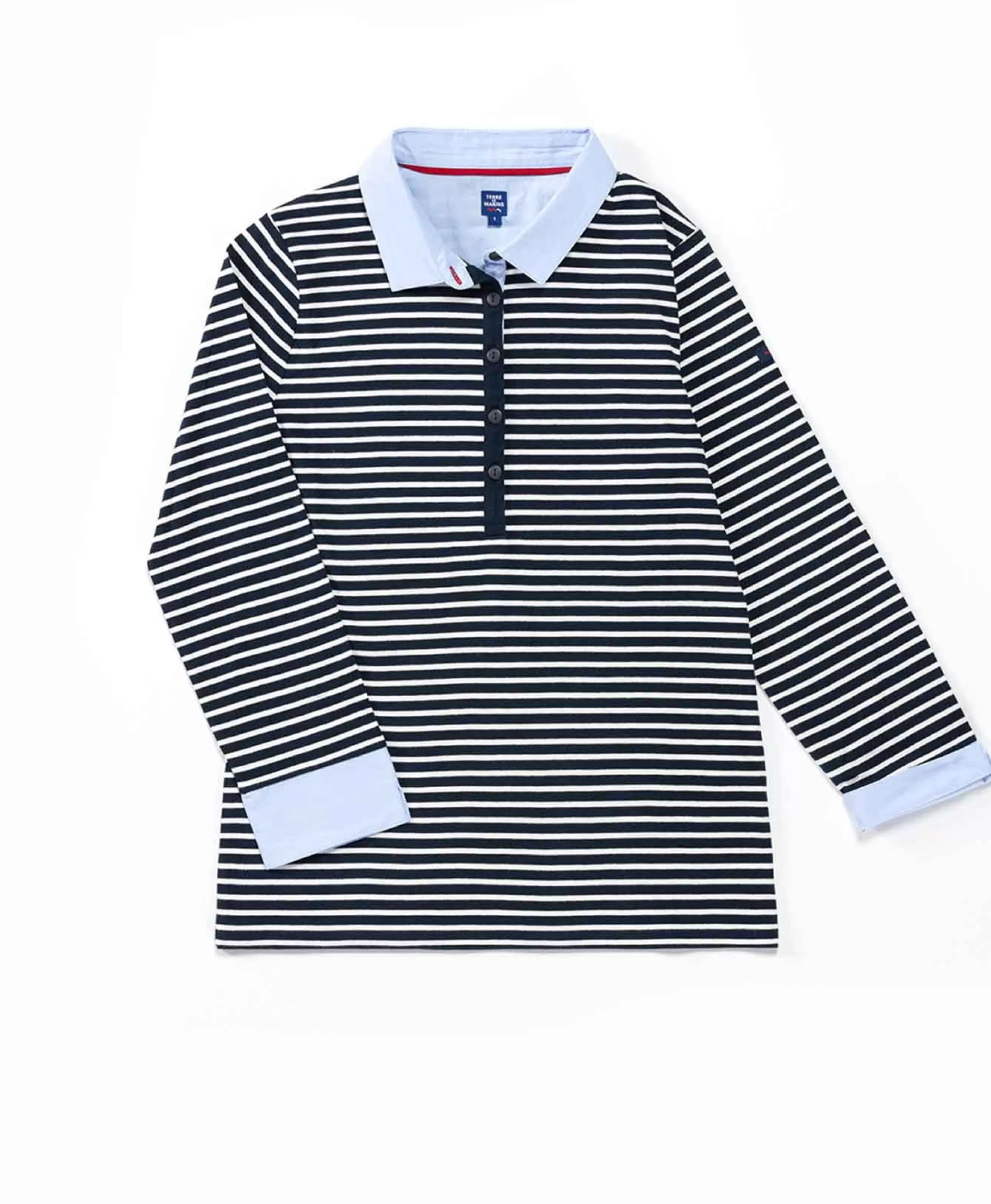 POLO M3/4 FOND INDIGO RAYE BLANC ANITA*Terre de Marins Outlet