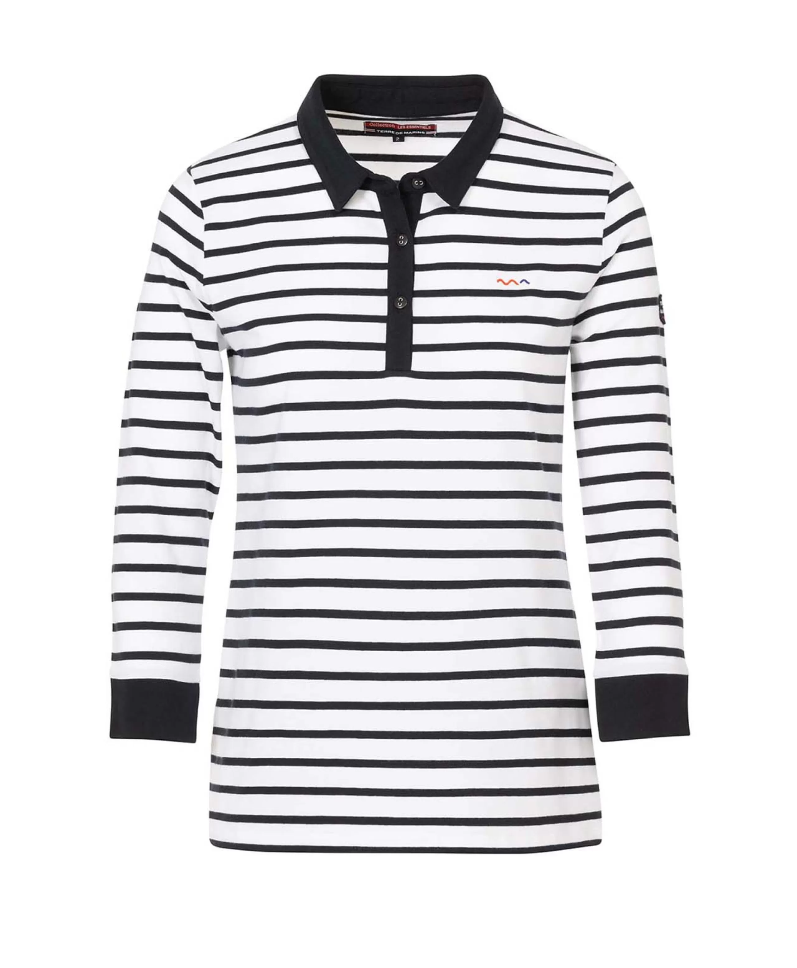 POLO M3/4 FOND NATUREL RAYE MARINE UNCHAL*Terre de Marins Store