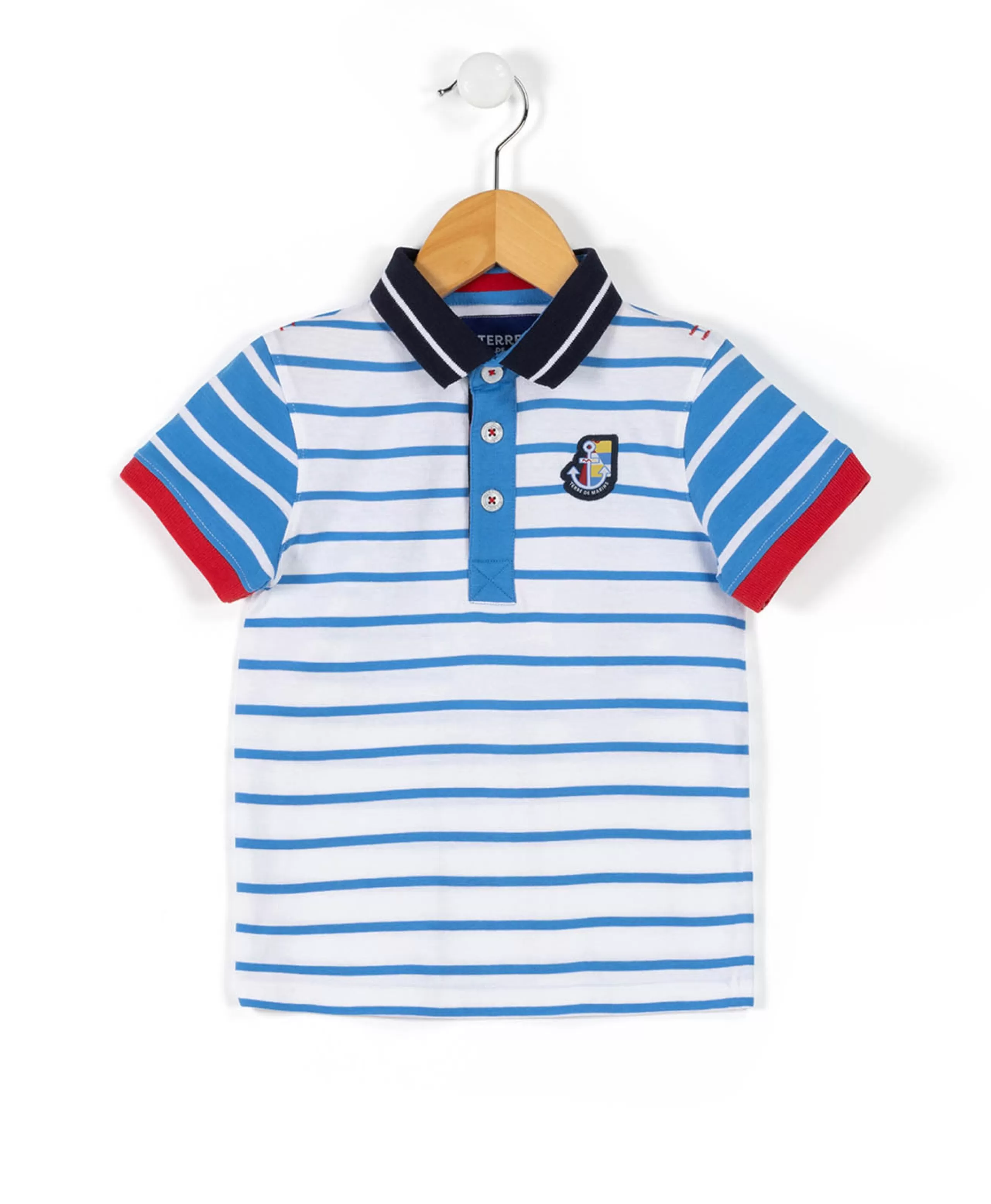 POLO MC FOND BLANC RAYE BLEU CIRAYE*Terre de Marins Hot
