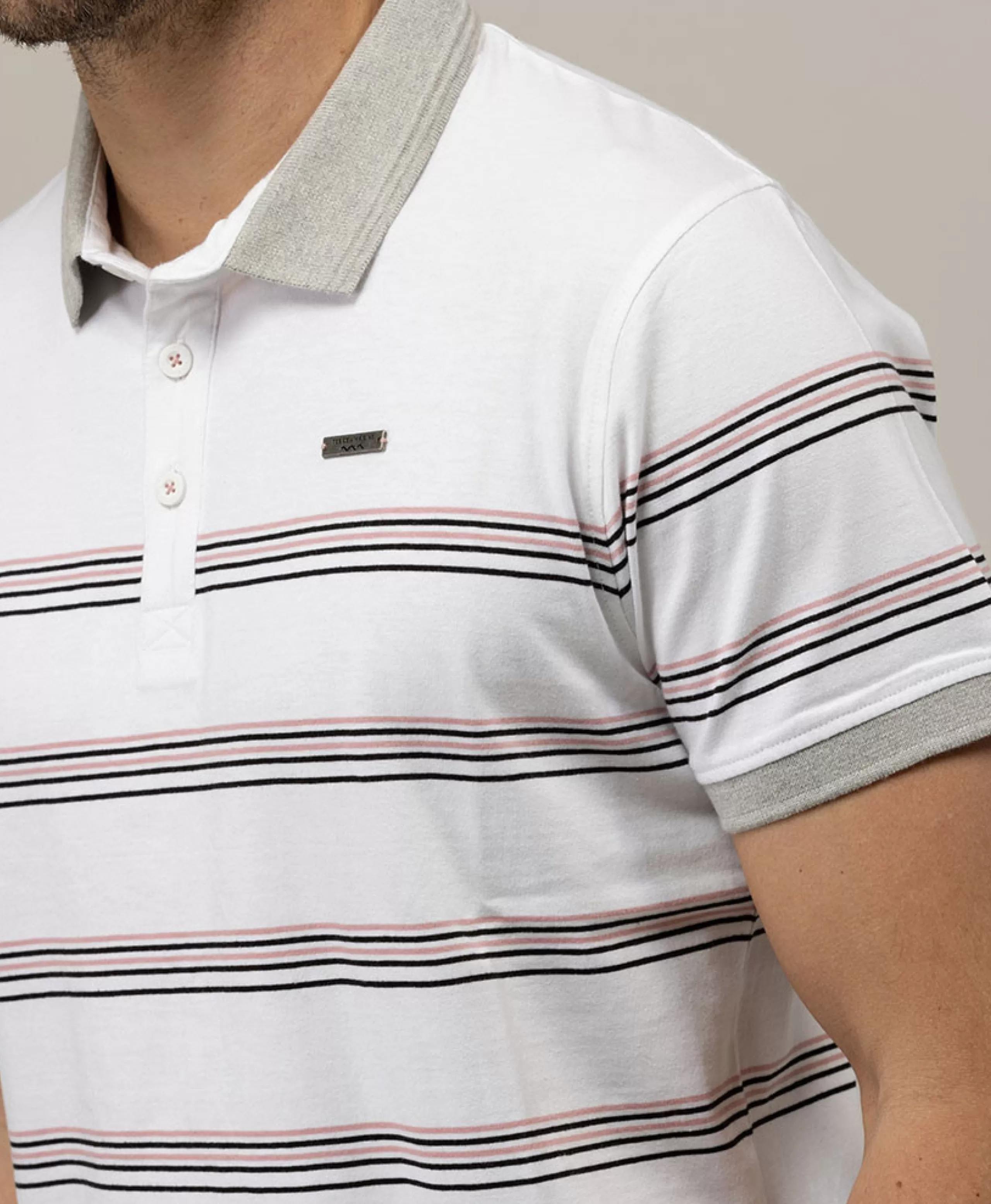 POLO MC RAYE FOND BLANC CEPLA*Terre de Marins Flash Sale