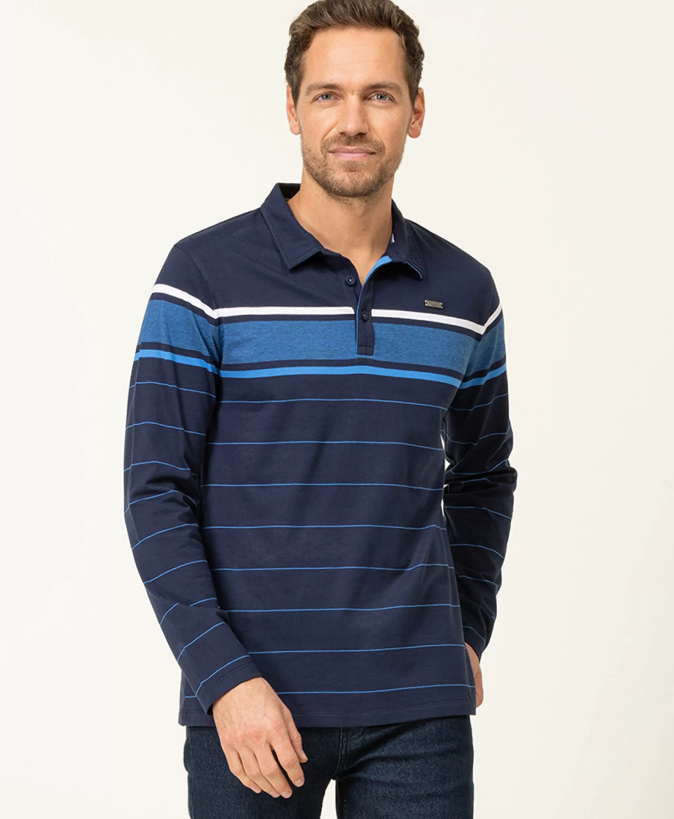POLO ML FOND INDIGO RAYE CIEL OPLARI*Terre de Marins Best Sale