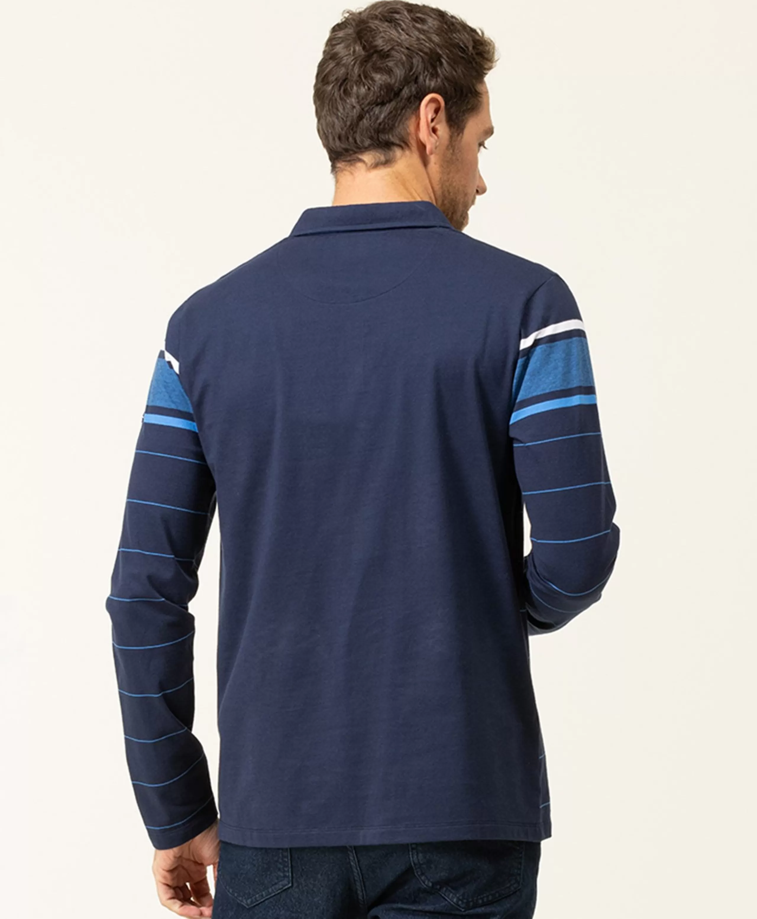 POLO ML FOND INDIGO RAYE CIEL OPLARI*Terre de Marins Best Sale