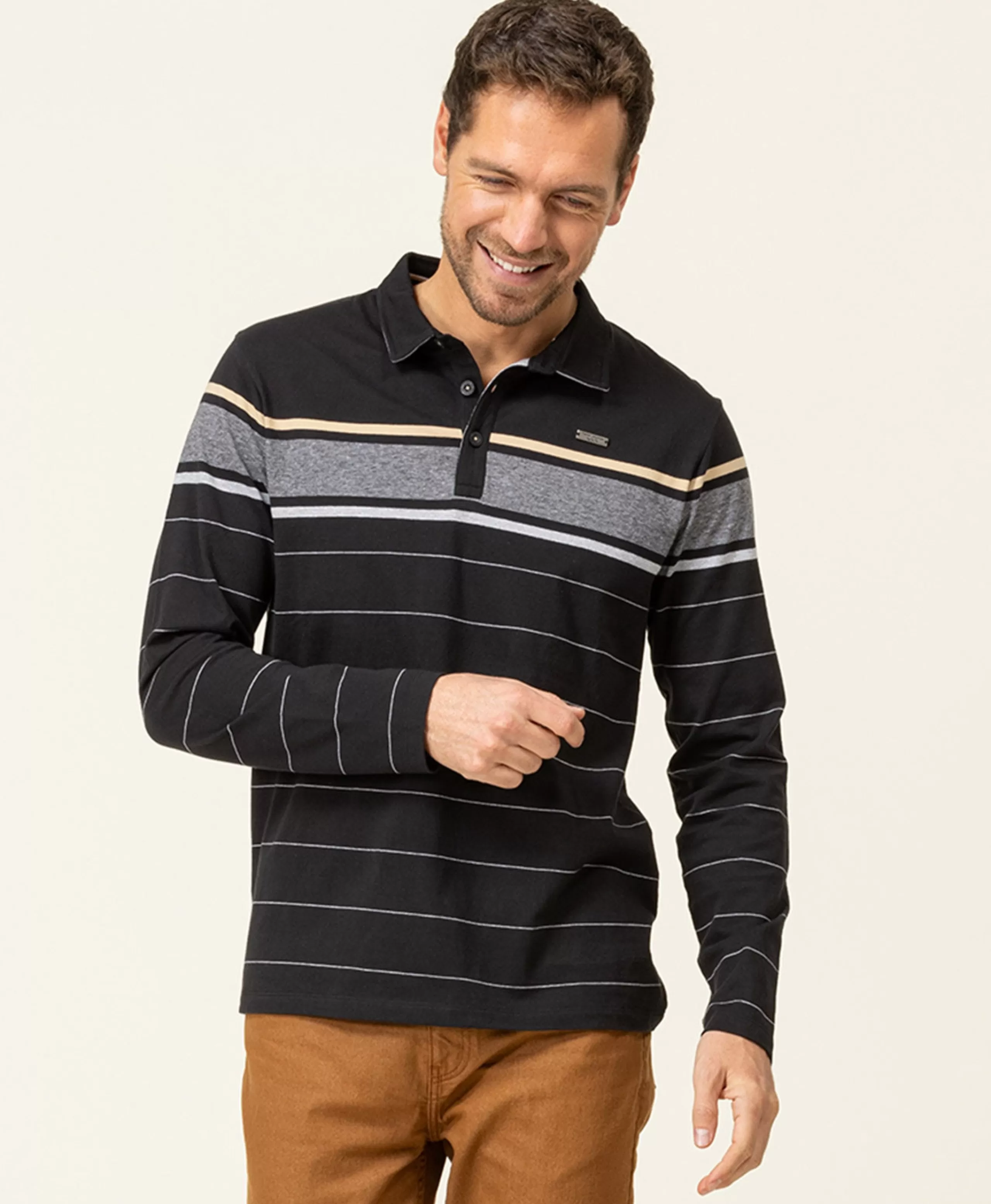 POLO ML FOND NOIR RAYE SABLE OPLARI*Terre de Marins Cheap