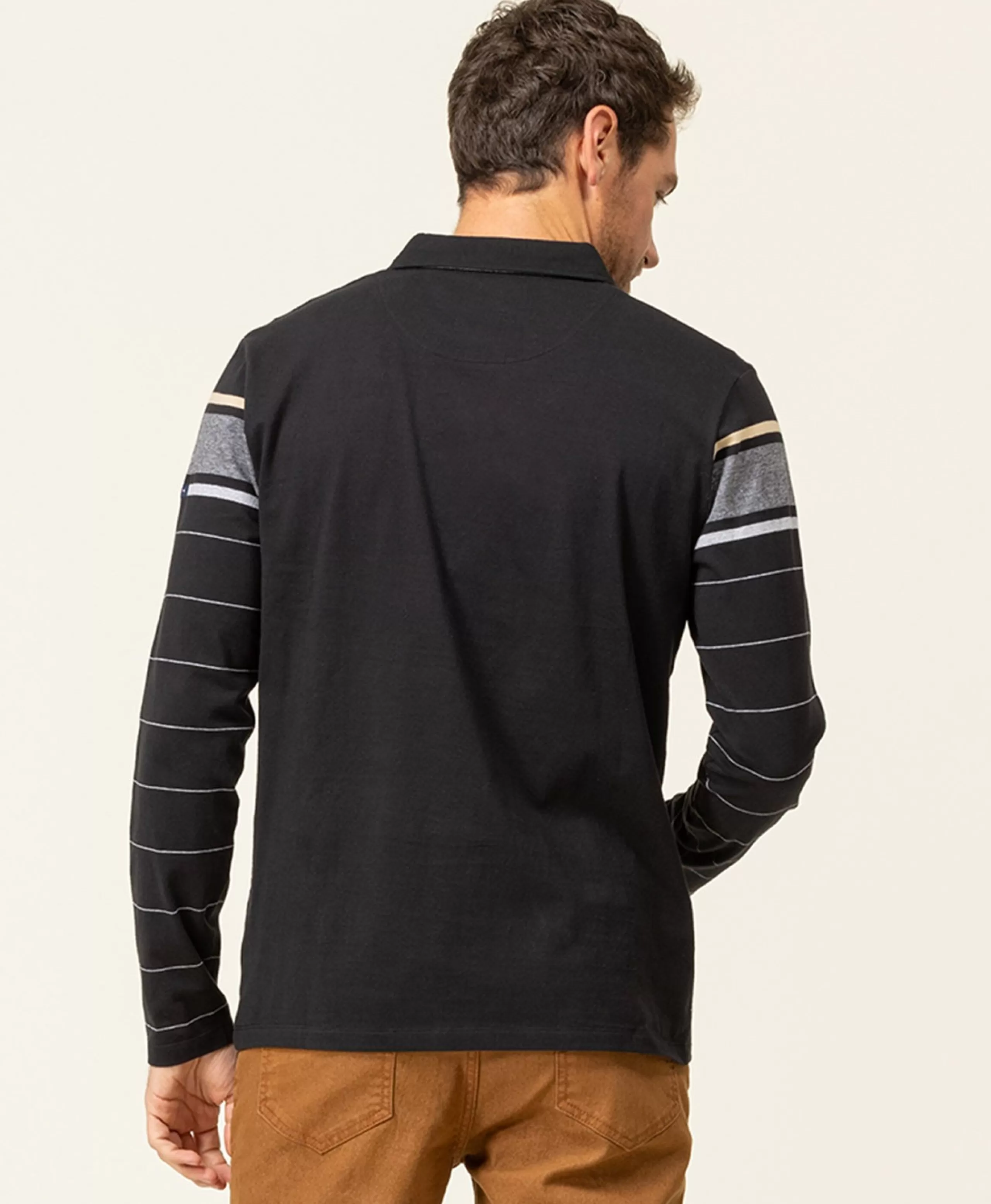 POLO ML FOND NOIR RAYE SABLE OPLARI*Terre de Marins Cheap
