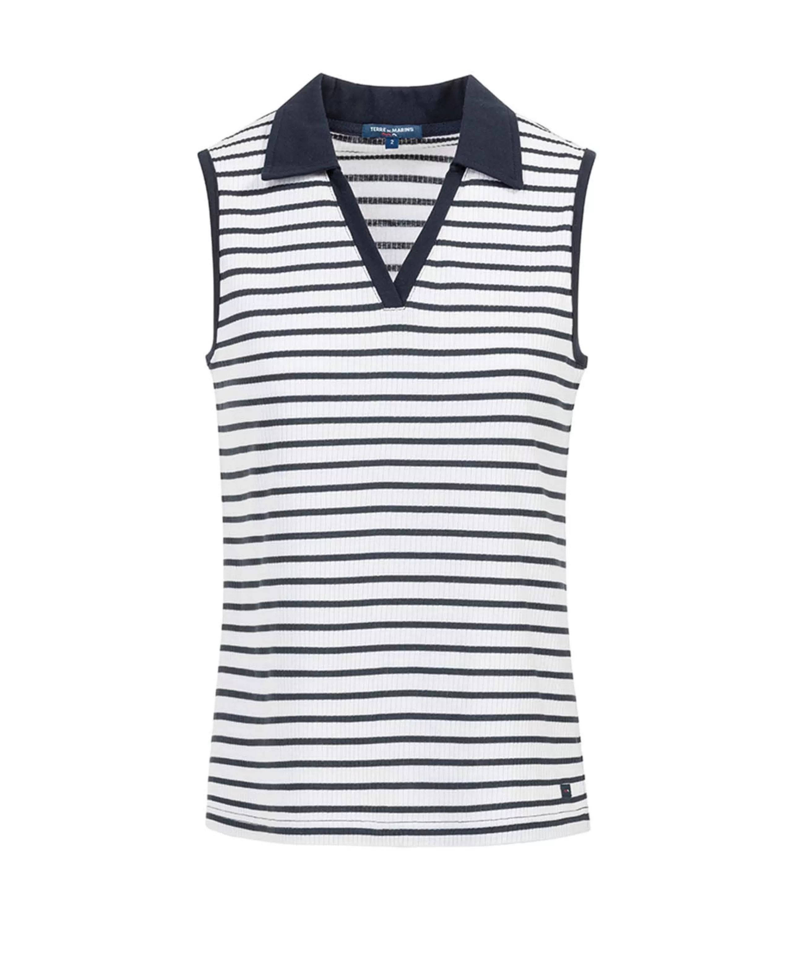 POLO SsM RAYE INDIGO/BLANC OPTIQUE. CADY*Terre de Marins Discount