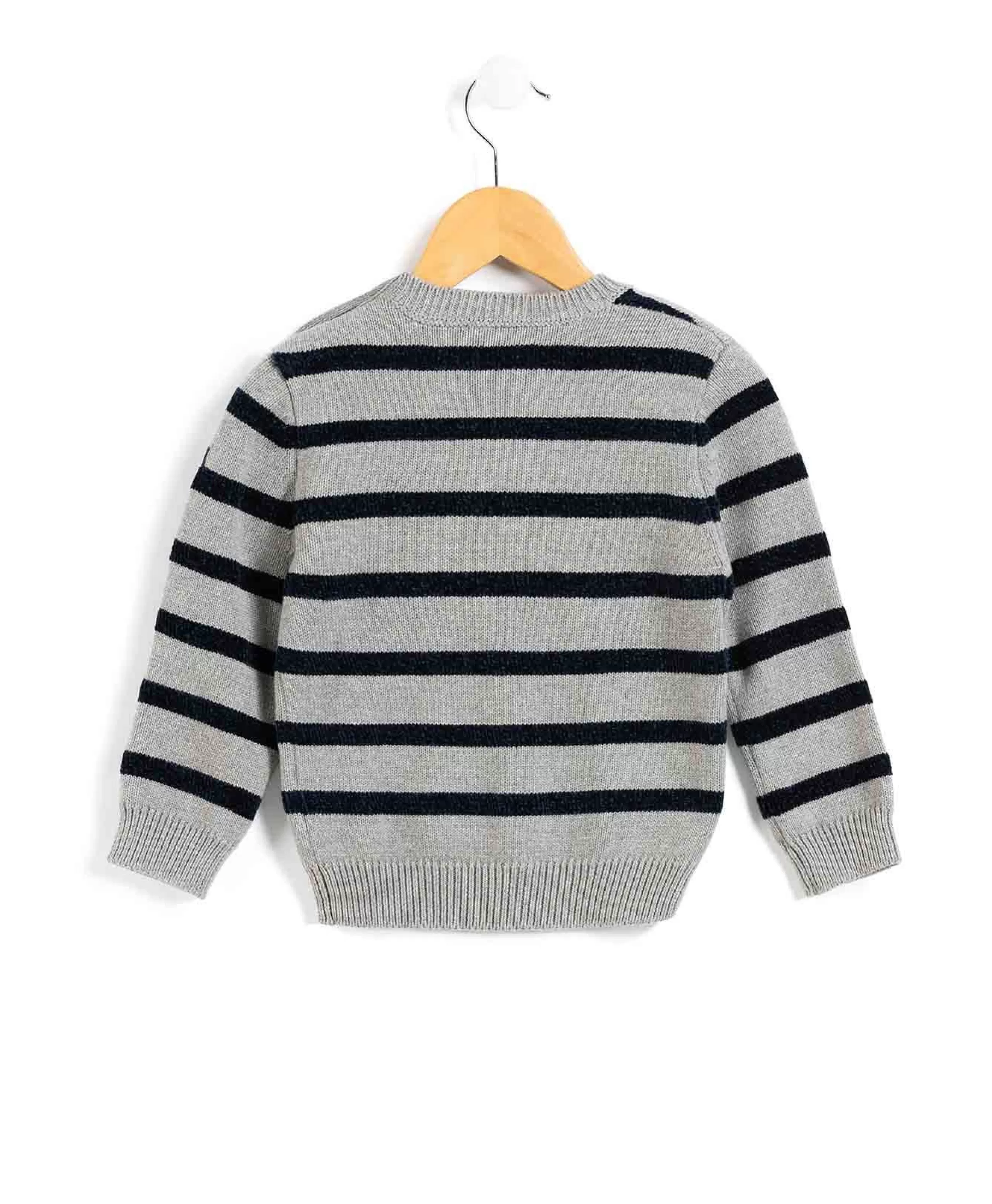 PULL FOND GRIS CHINE RAYE INDIGO KOMARIN*Terre de Marins Clearance