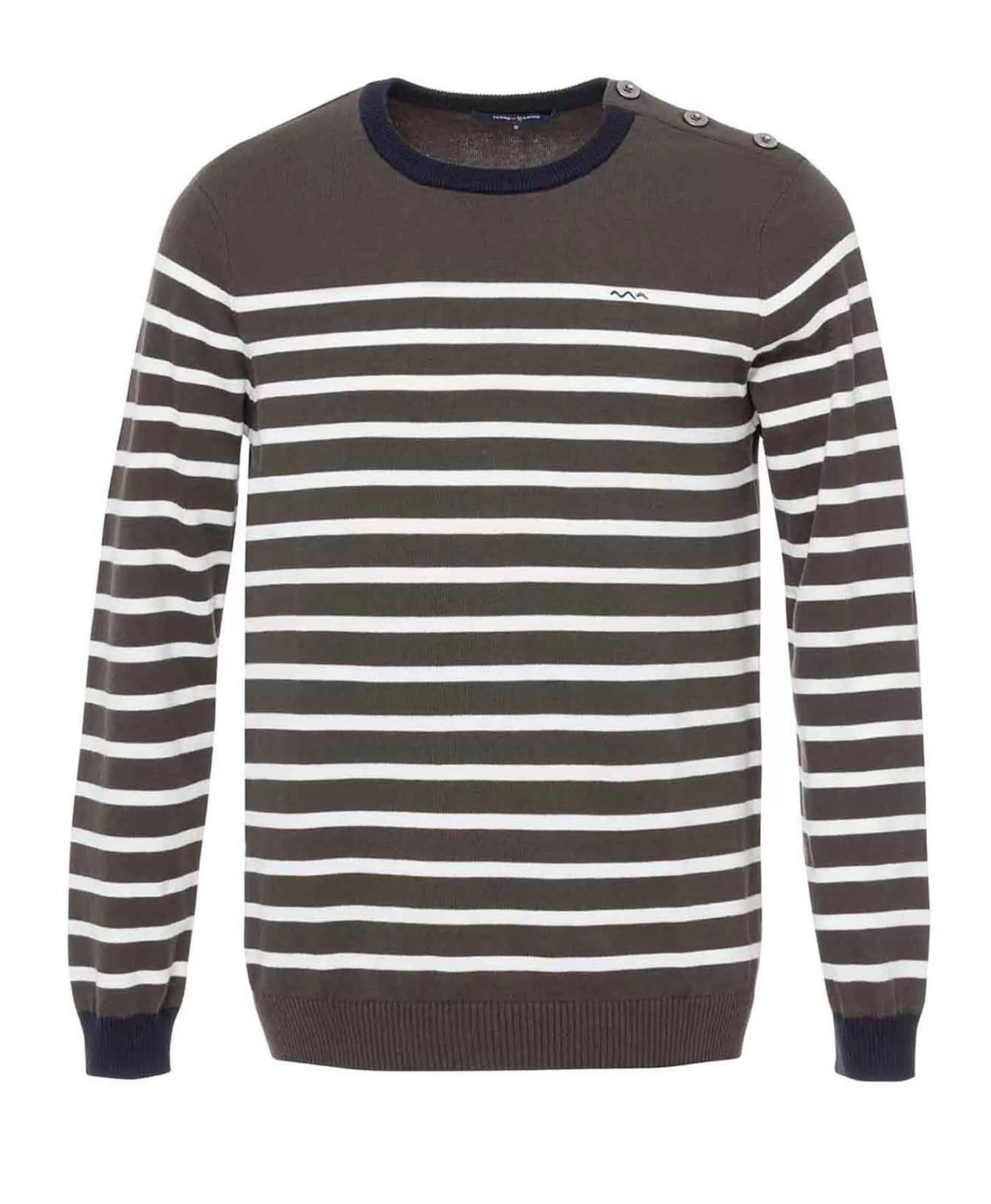 PULL FOND KAKI RAYE NATUREL BAROUDO*Terre de Marins Sale