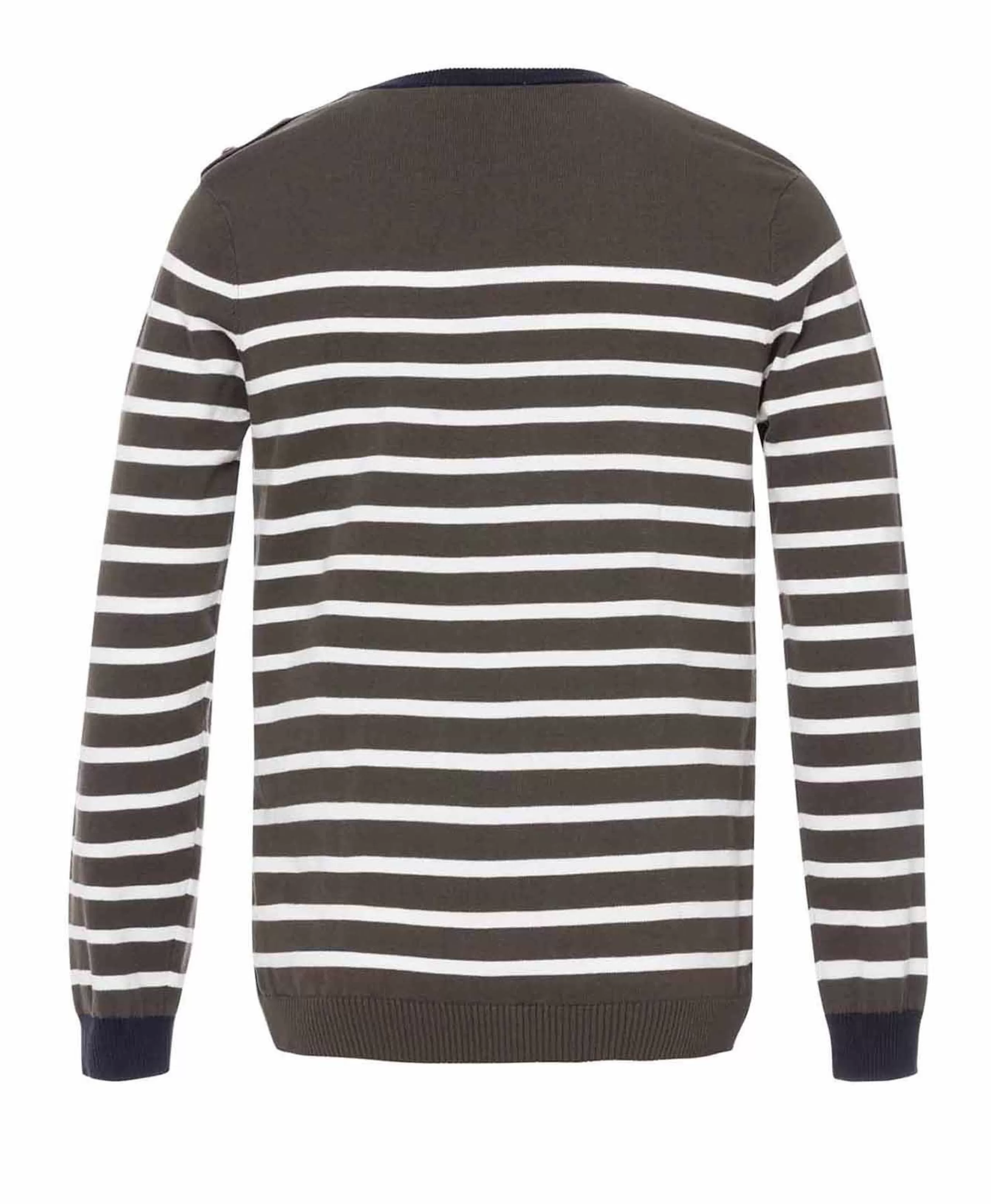 PULL FOND KAKI RAYE NATUREL BAROUDO*Terre de Marins Sale