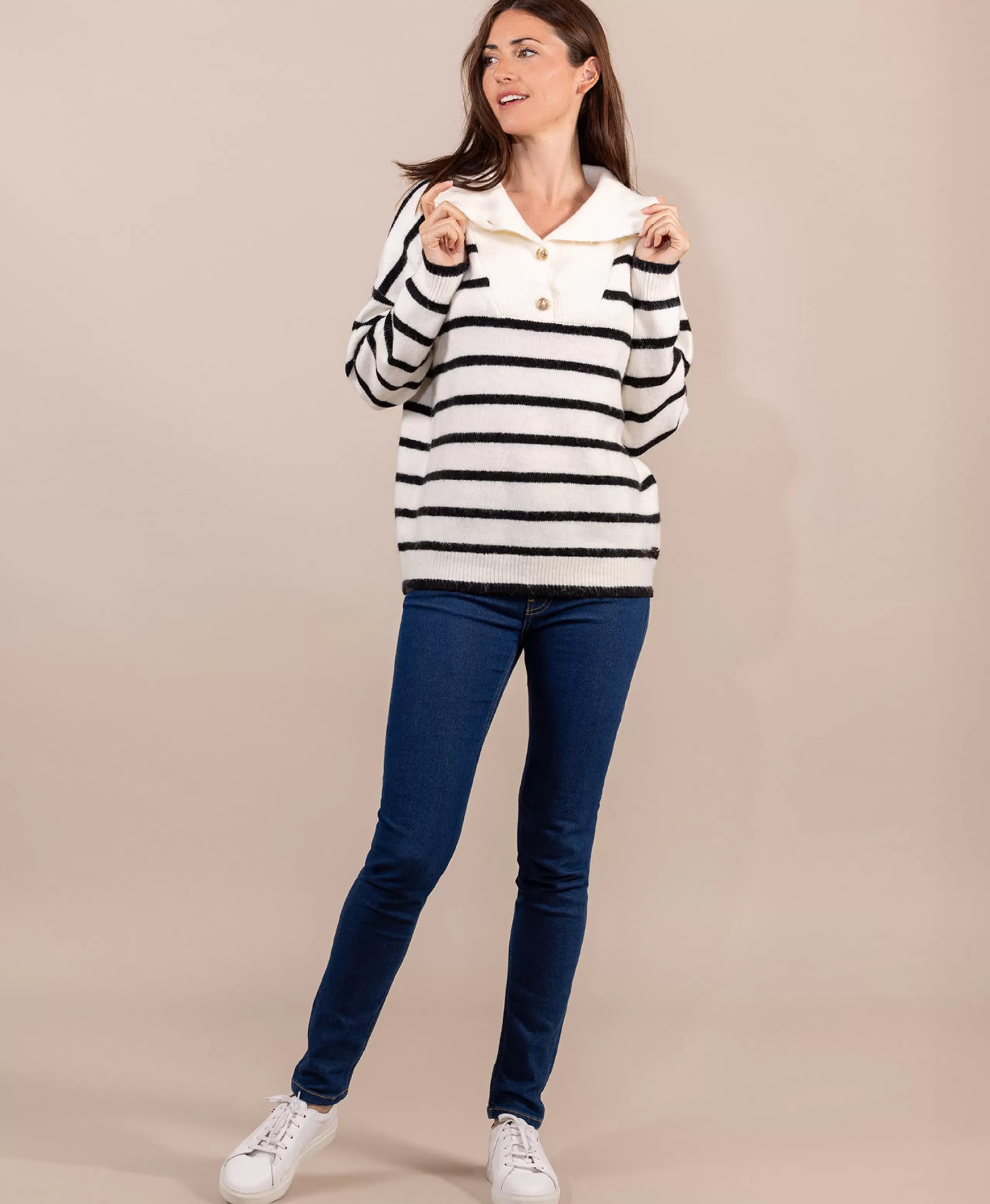 PULL FOND NATUREL RAYE NOIR KOREL*Terre de Marins New