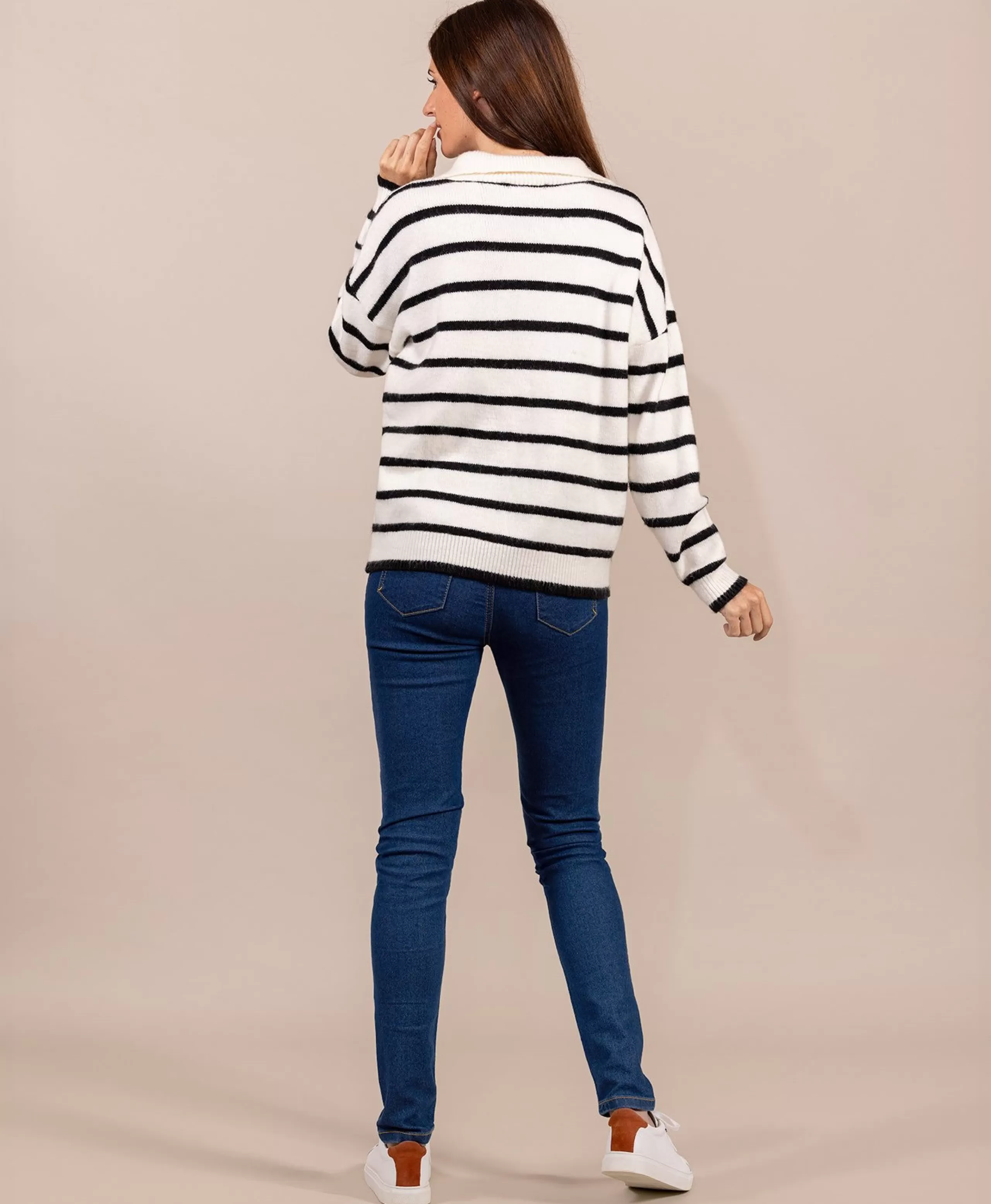 PULL FOND NATUREL RAYE NOIR KOREL*Terre de Marins New