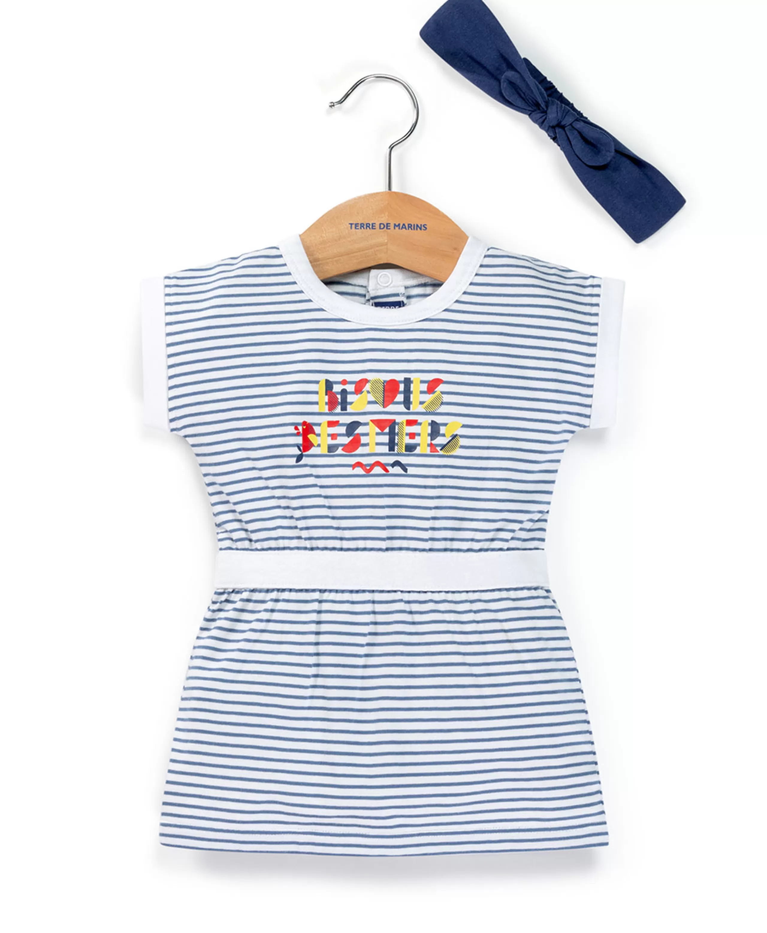 ROBE + ACCESSOIRE FOND BLANC RAYE BLEU BLANCHI RANDOL*Terre de Marins Sale
