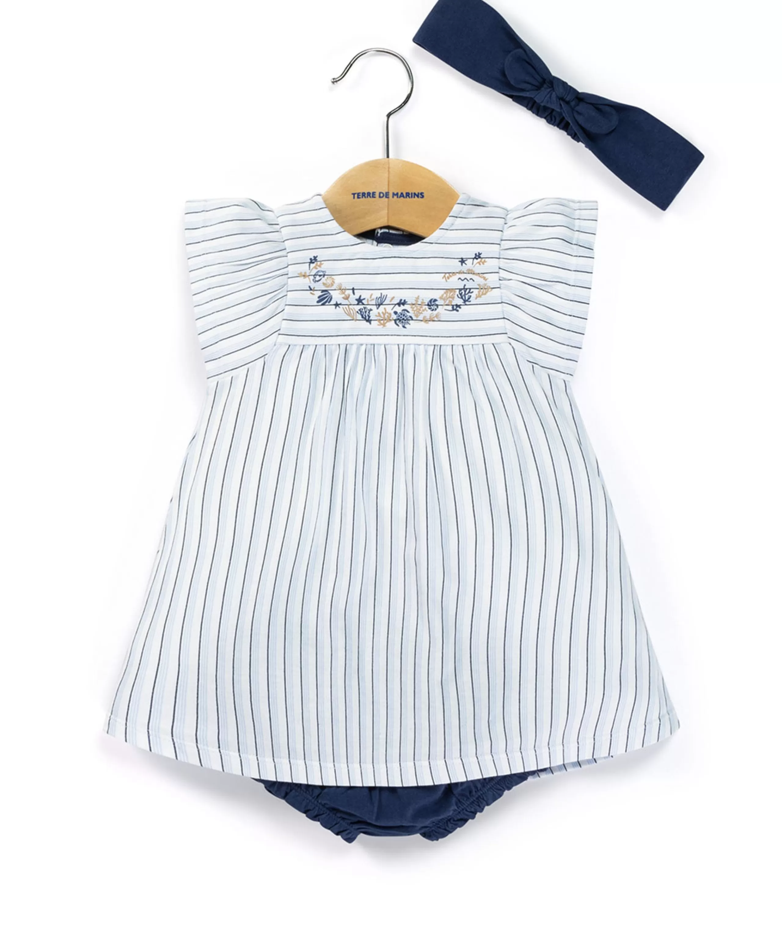 ROBE + BAS RAYE BLANC / BLEU CALYPSE*Terre de Marins Outlet