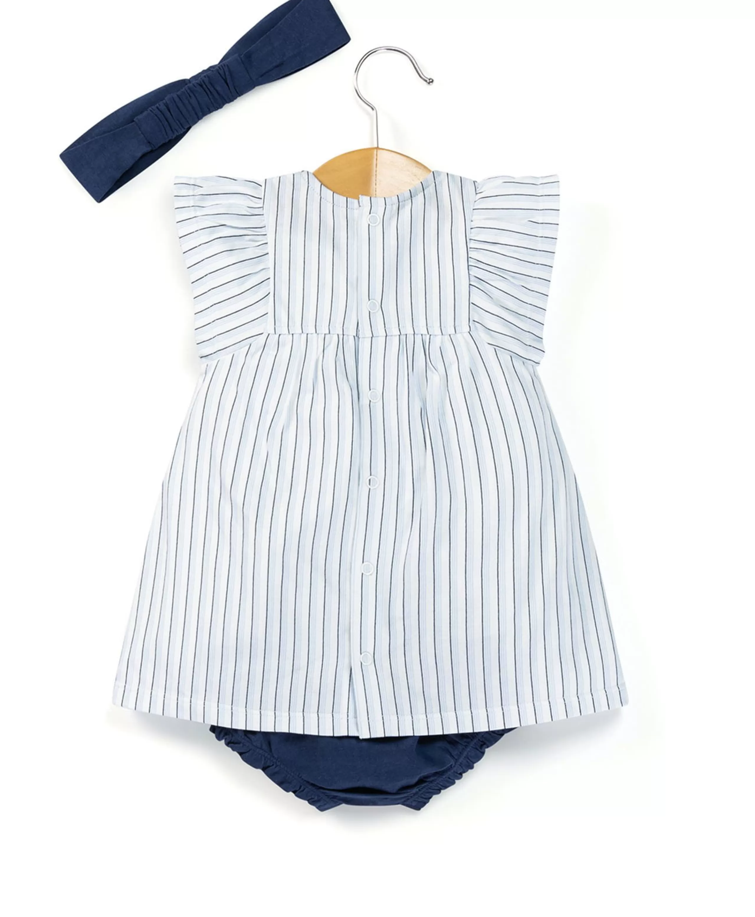ROBE + BAS RAYE BLANC / BLEU CALYPSE*Terre de Marins Outlet