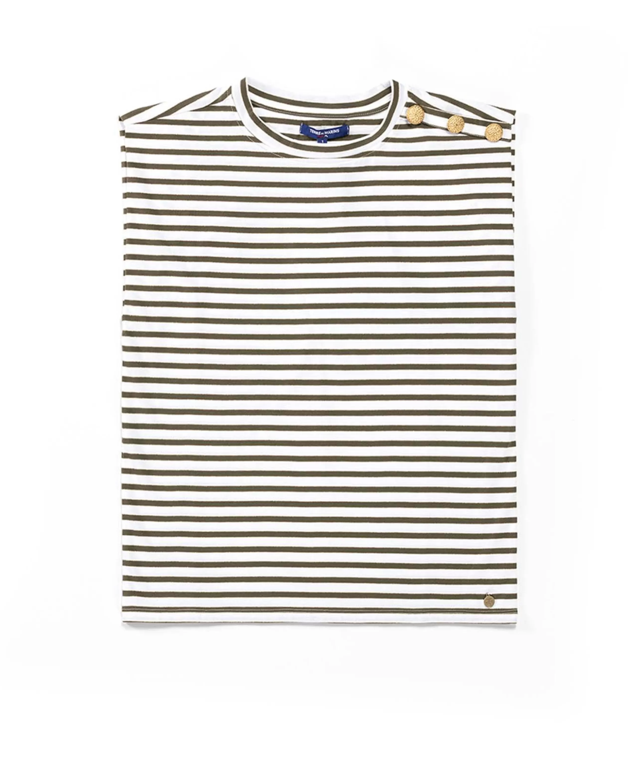 TEE SHIRT MC FOND GREGE RAYE KAKI TAURA*Terre de Marins Fashion