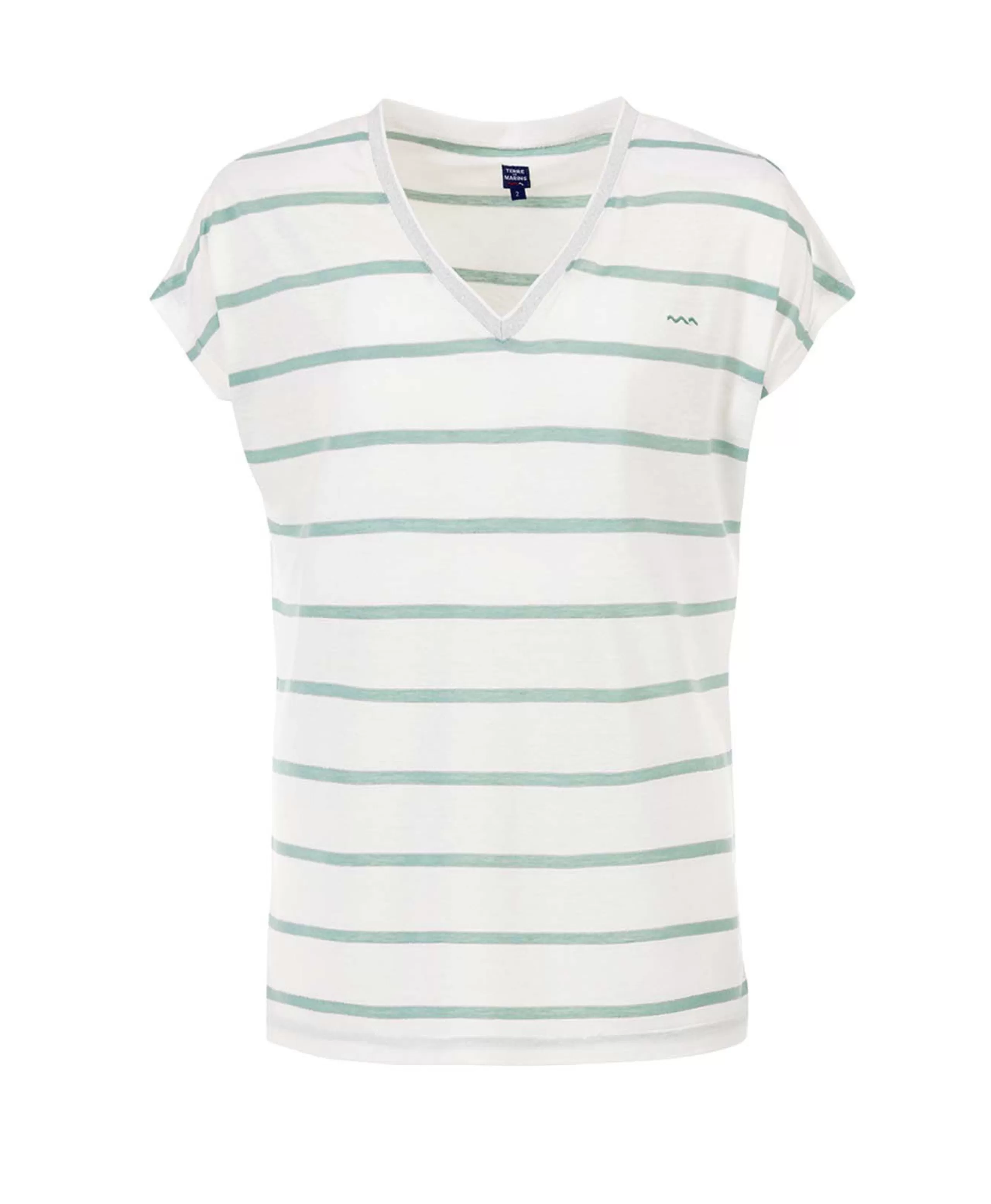 TEE SHIRT MC RAYE BLANC OPTIQUE/ VERT PALE ABE*Terre de Marins Best Sale