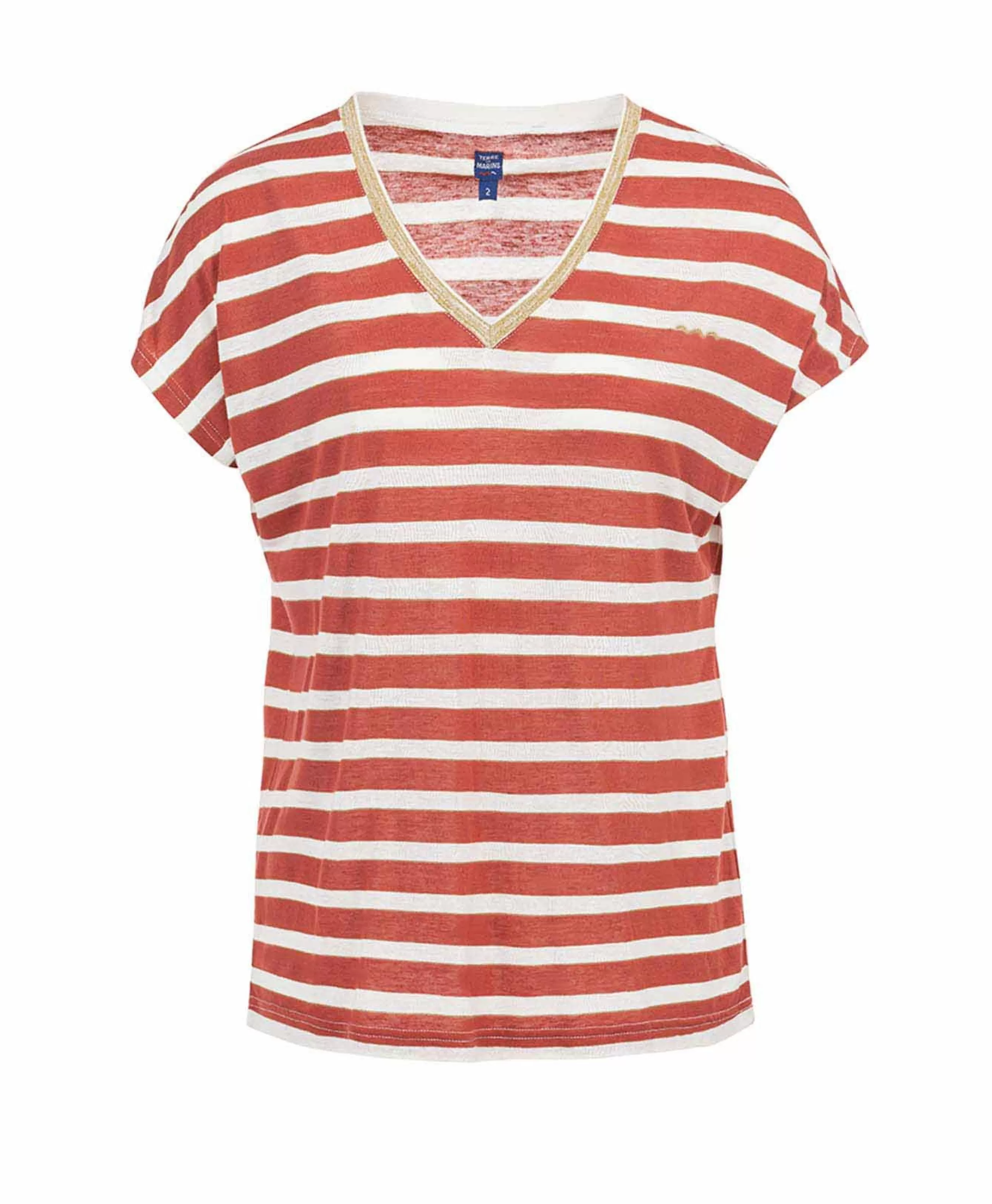 TEE SHIRT MC RY NATUREL/ROUGE BRIQUE FONCE ABE*Terre de Marins Outlet