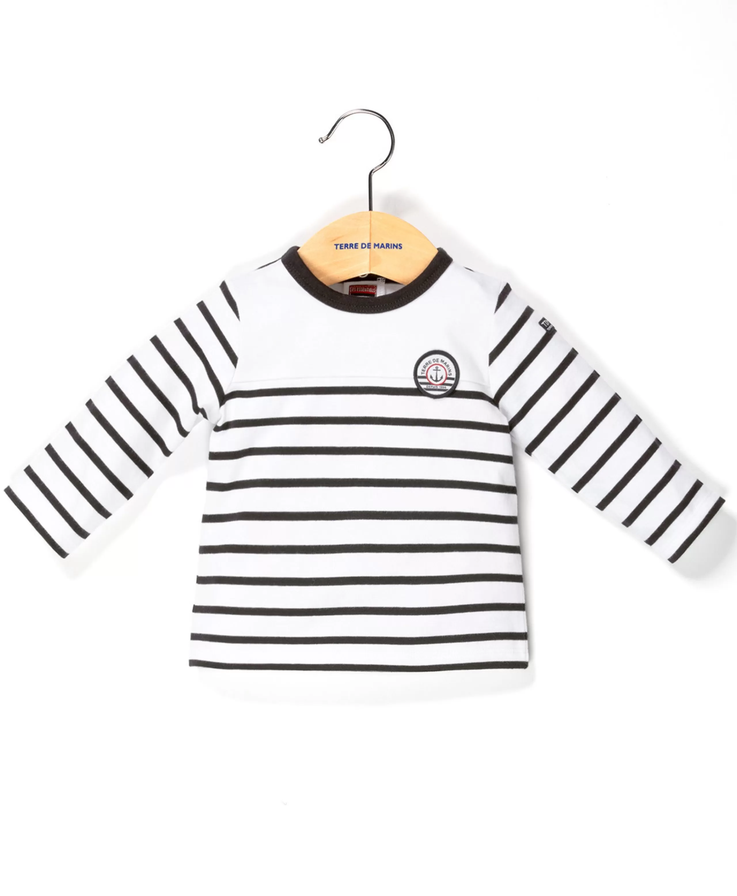 TEE SHIRT ML FOND BLANC OPT RAYE MARINE CALTIS*Terre de Marins Fashion