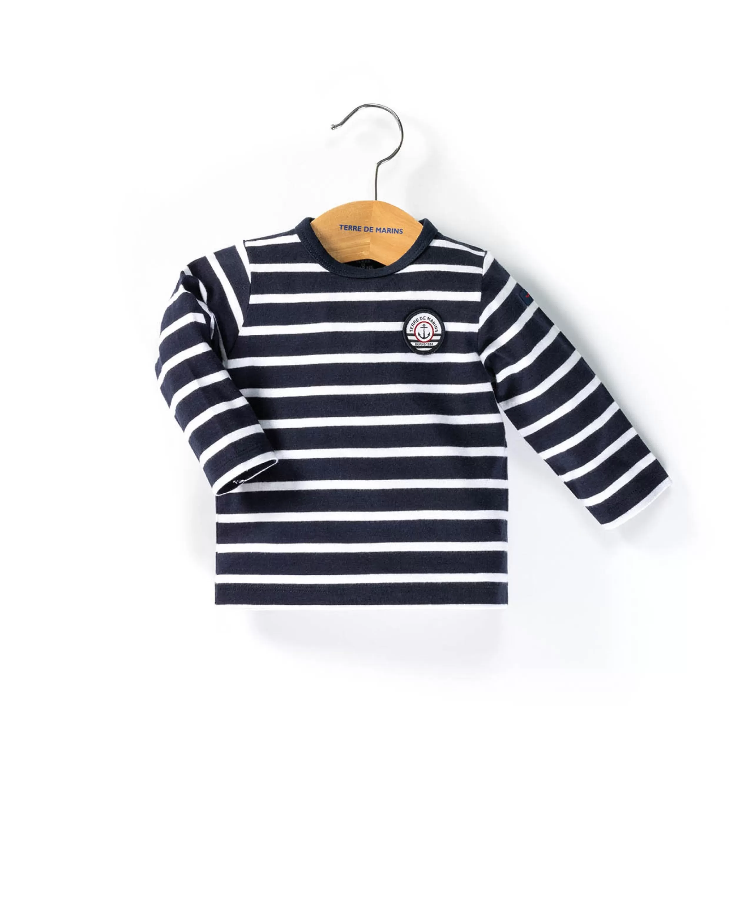 TEE SHIRT ML FOND MARINE RAYE BLANC OPT LONAS*Terre de Marins Cheap