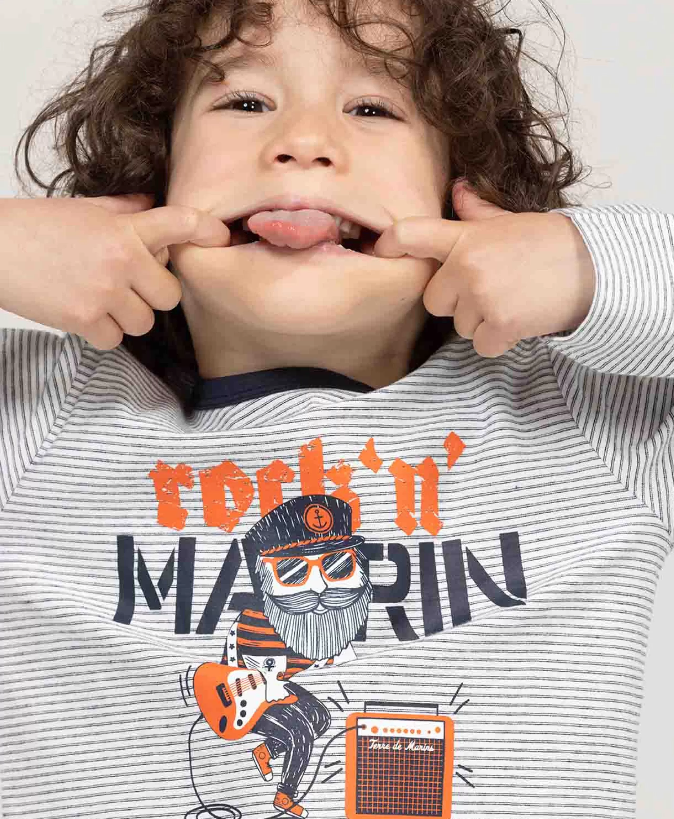 TEE SHIRT ML FOND NATUREL RAYE INDIGO CARIDOS*Terre de Marins Online