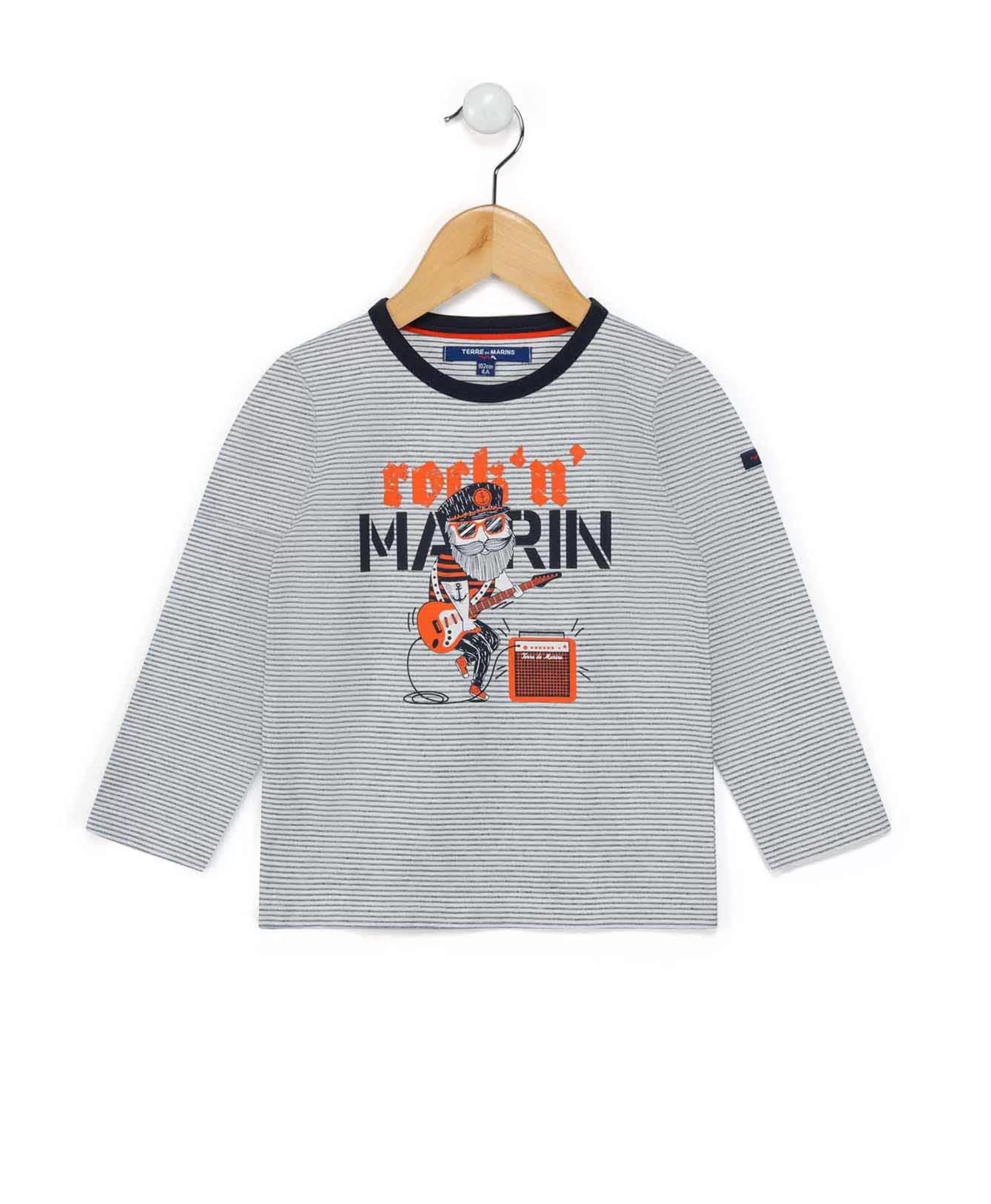TEE SHIRT ML FOND NATUREL RAYE INDIGO CARIDOS*Terre de Marins Online