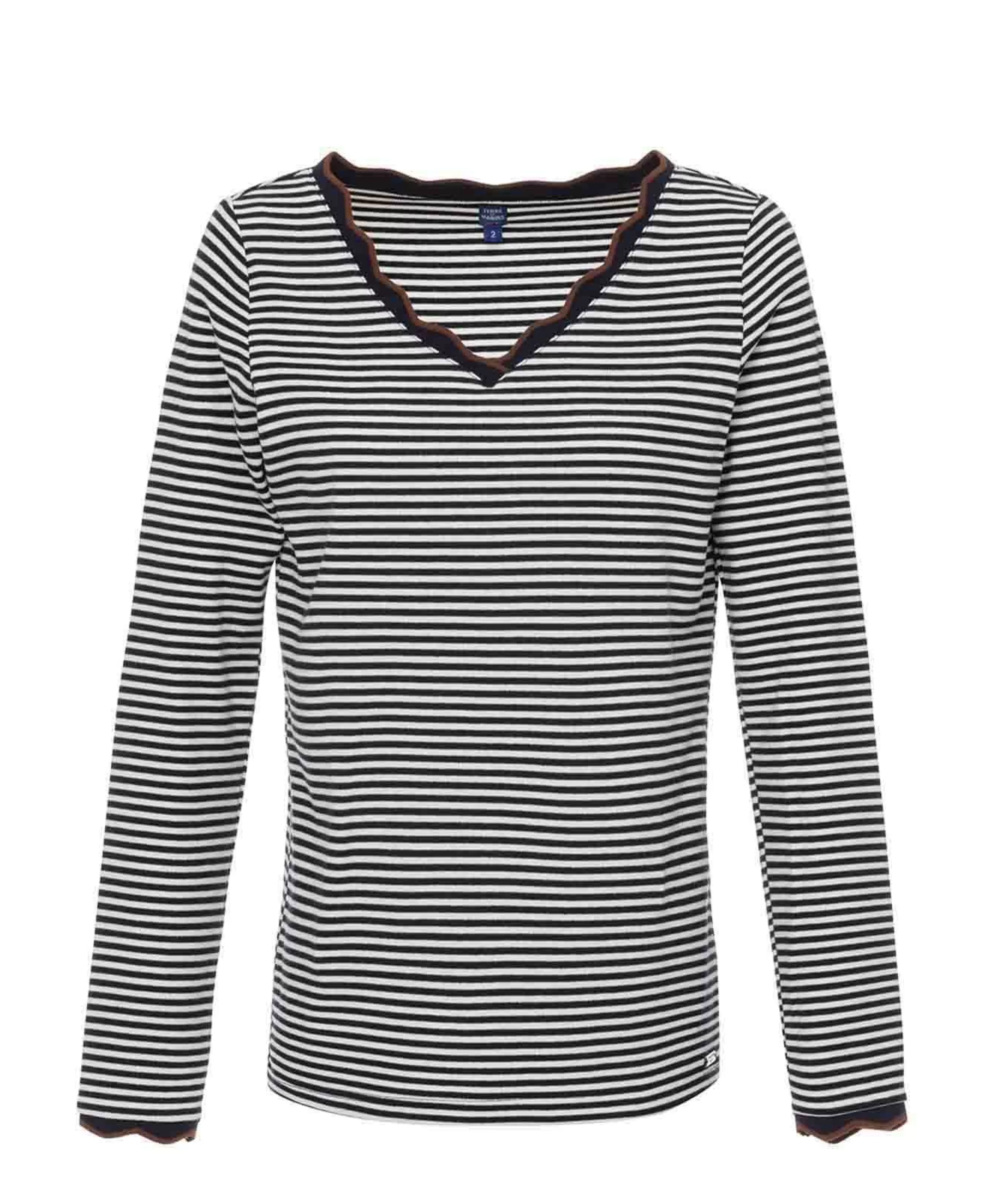 TEE SHIRT ML FOND NATUREL RAYE INDIGO RAIES*Terre de Marins New