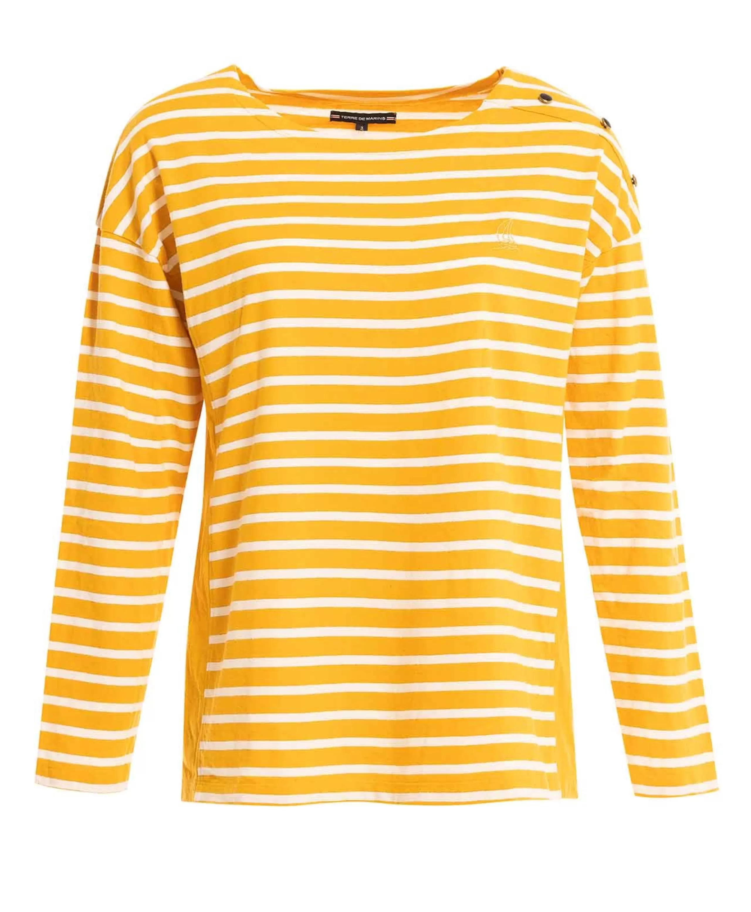 TEE SHIRT ML FOND NATUREL RAYE JAUNE ABOR*Terre de Marins Online