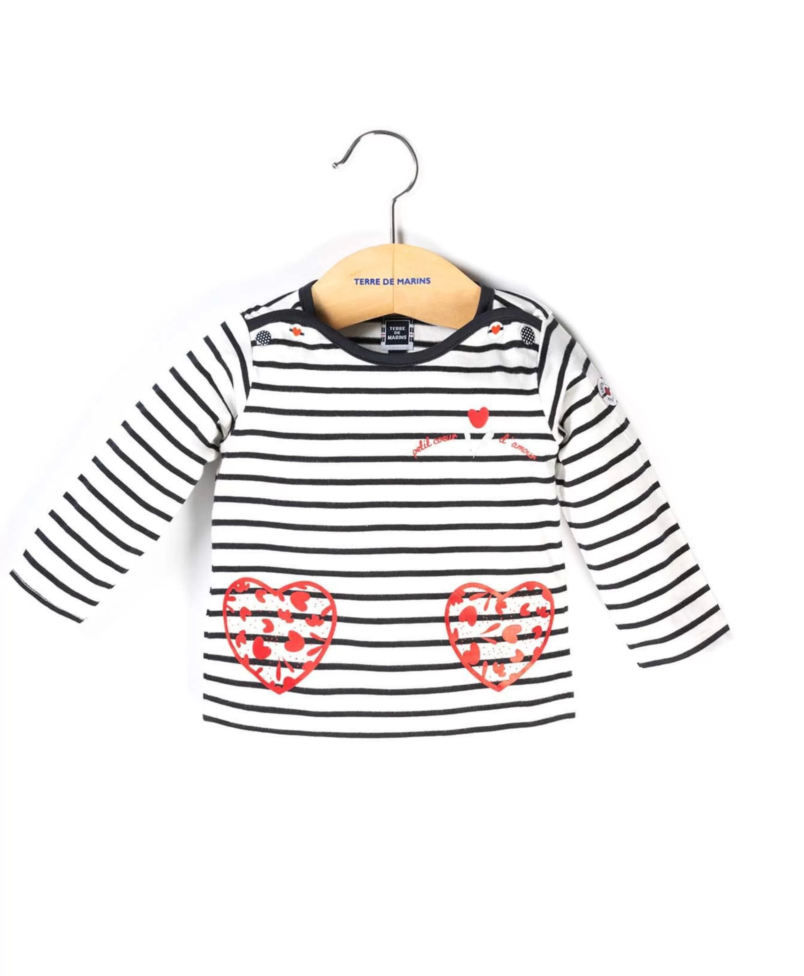 TEE SHIRT ML FOND NATUREL RAYE MARINE ESTELA*Terre de Marins Shop