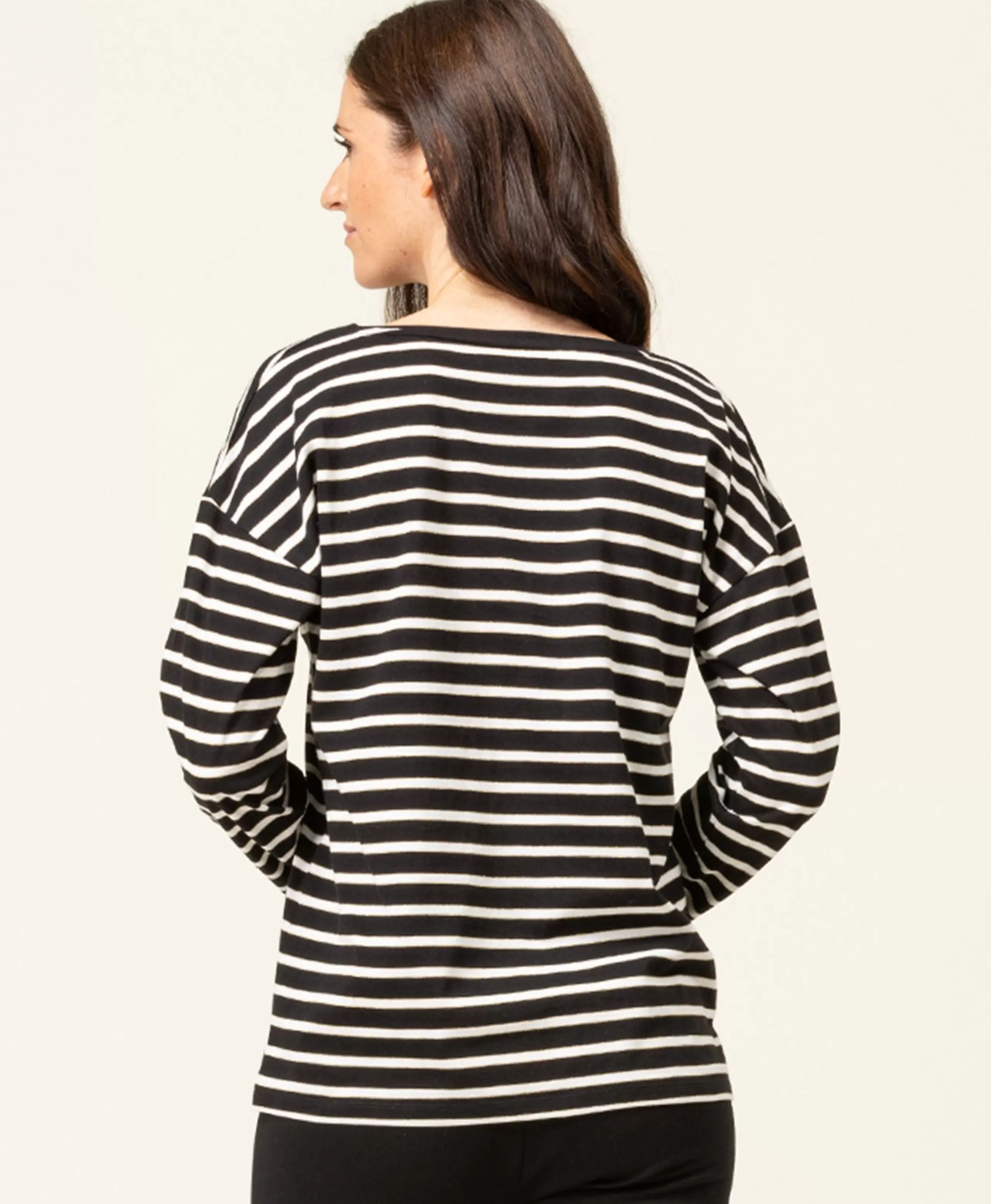 TEE SHIRT ML FOND NOIR RAYE NATUREL TSUKI*Terre de Marins Best Sale