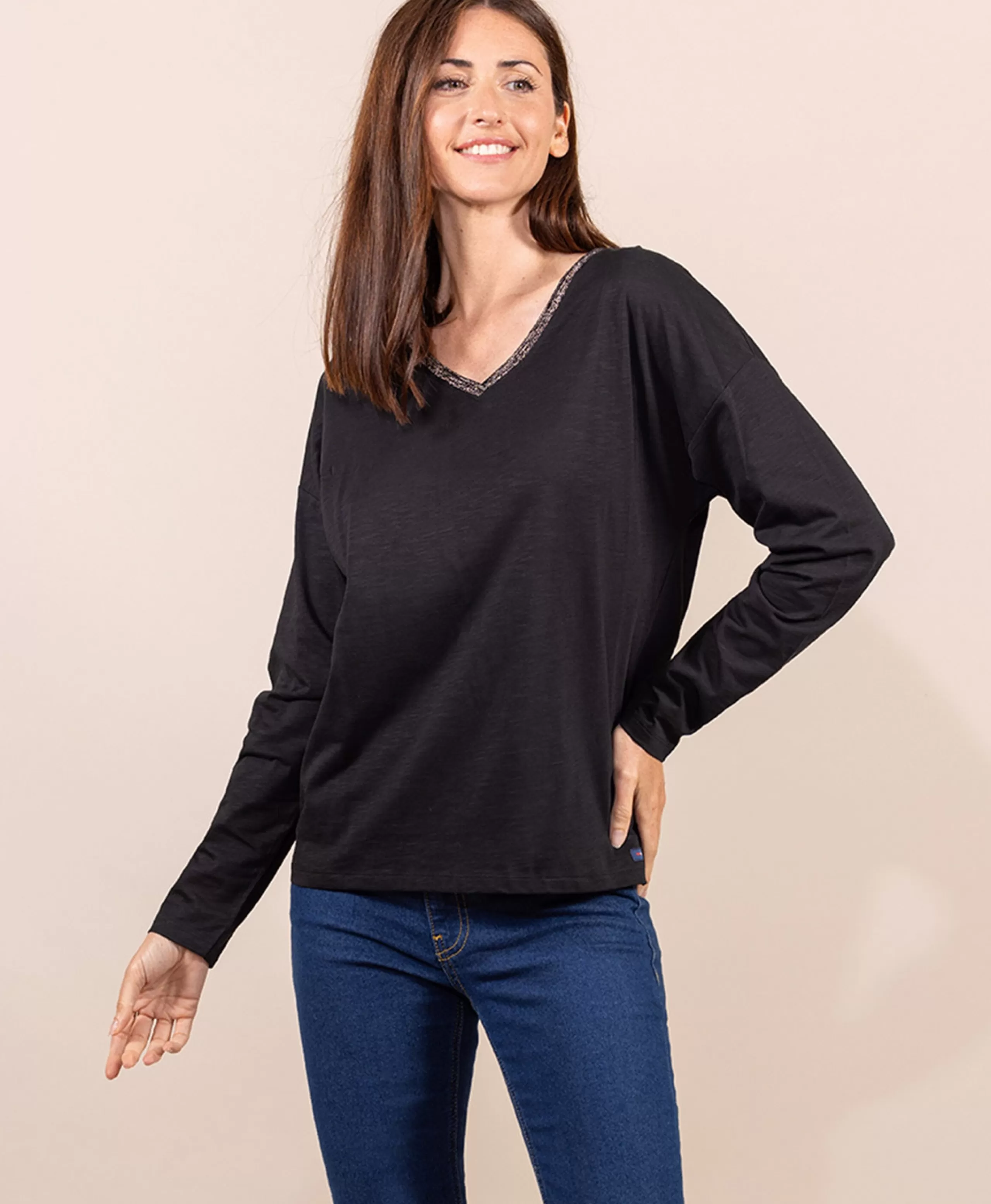TEE SHIRT ML NOIR TRIOL*Terre de Marins Clearance