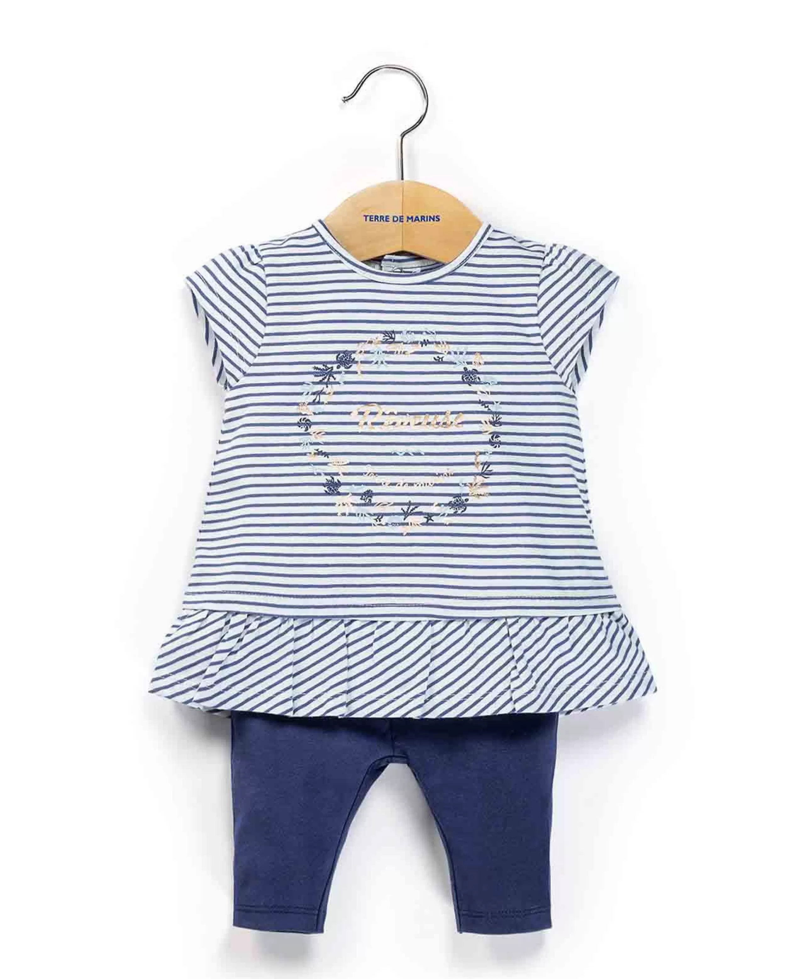 TUNIQUE + LEGGINGS FOND BLANC RAYE MARINE CHANCA*Terre de Marins Discount